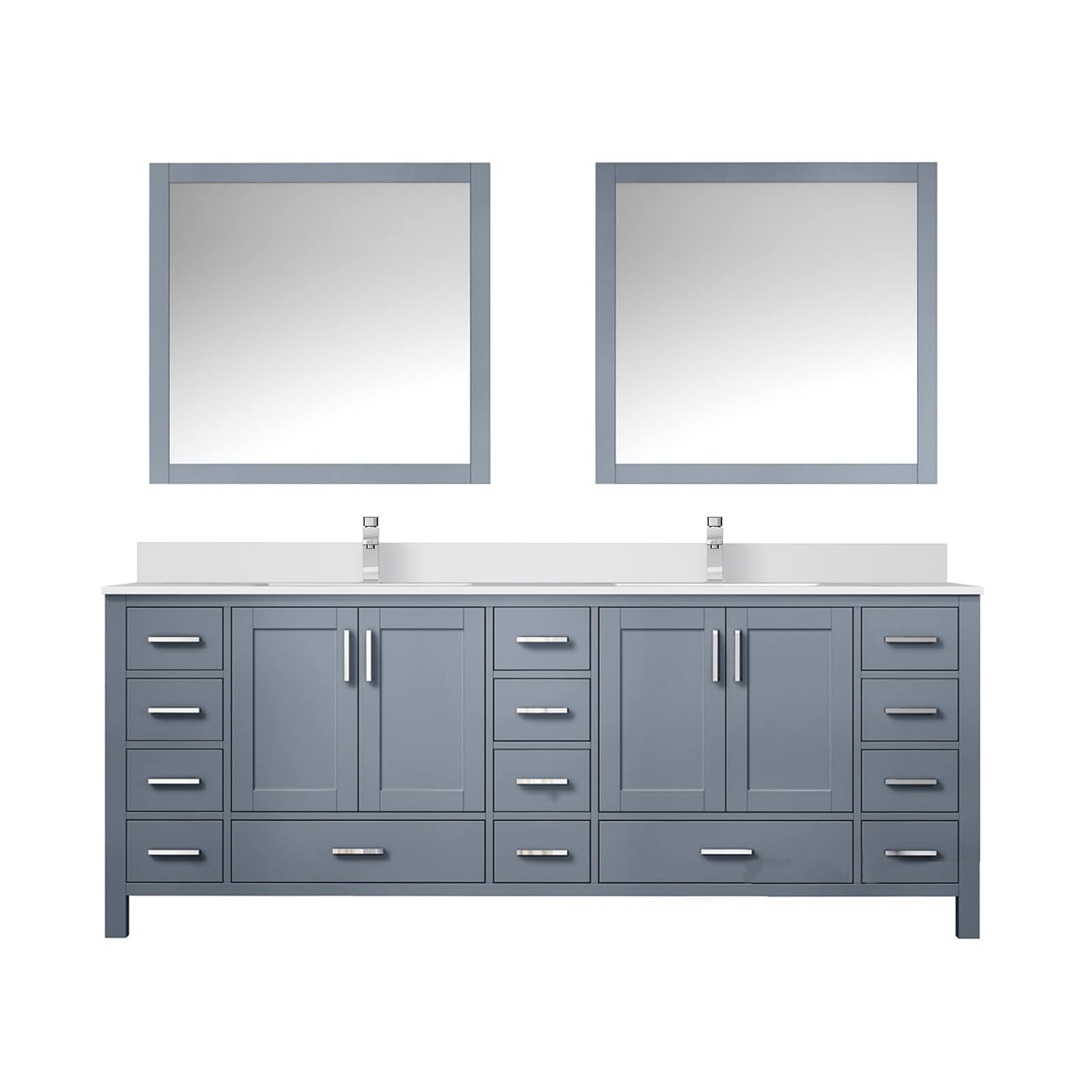 Lexora LVJ84DB311 Jacques 84-in Dark Grey Undermount Double Sink Bathroom Vanity with White Cultured Marble Top (Mirror and Faucet Included)