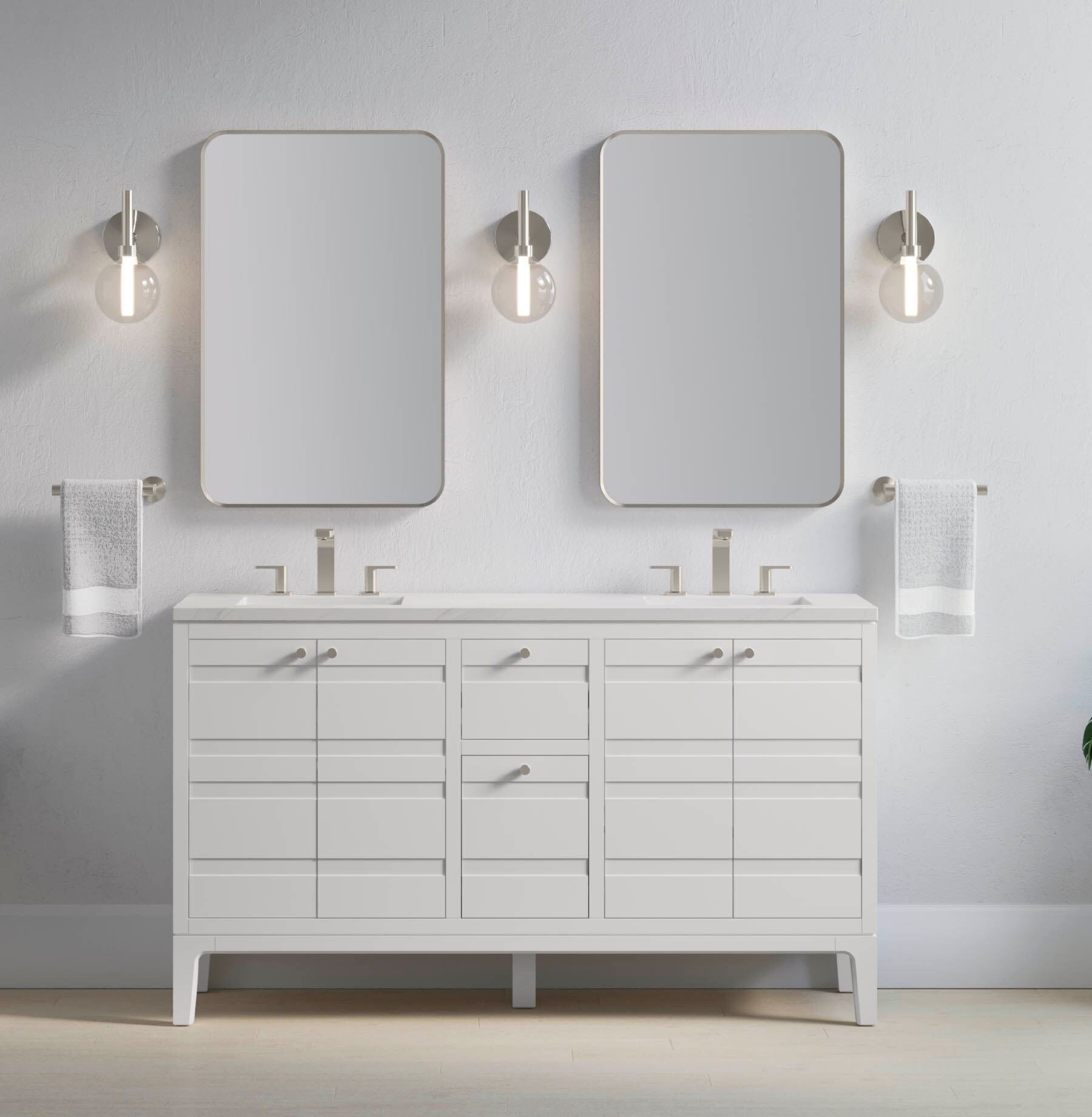 KOHLER 33527-ASB-0 Helst 60-in White Undermount Double sink Bathroom Vanity with White Quartz Top