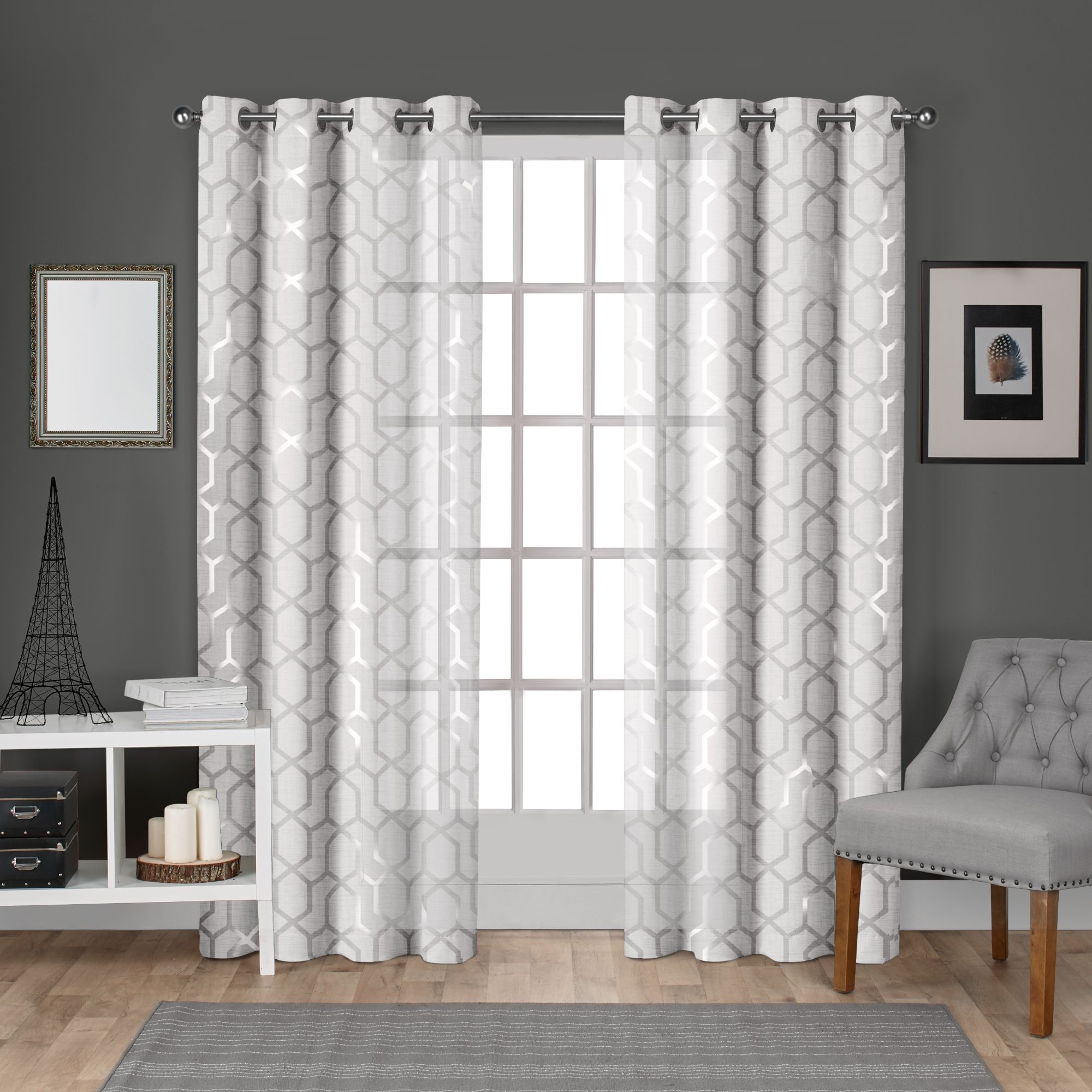 Exclusive Home EH8240-01 2-84G 84-Inches Winter Silver Trellis Light filtering Grommet Curtain panel pair