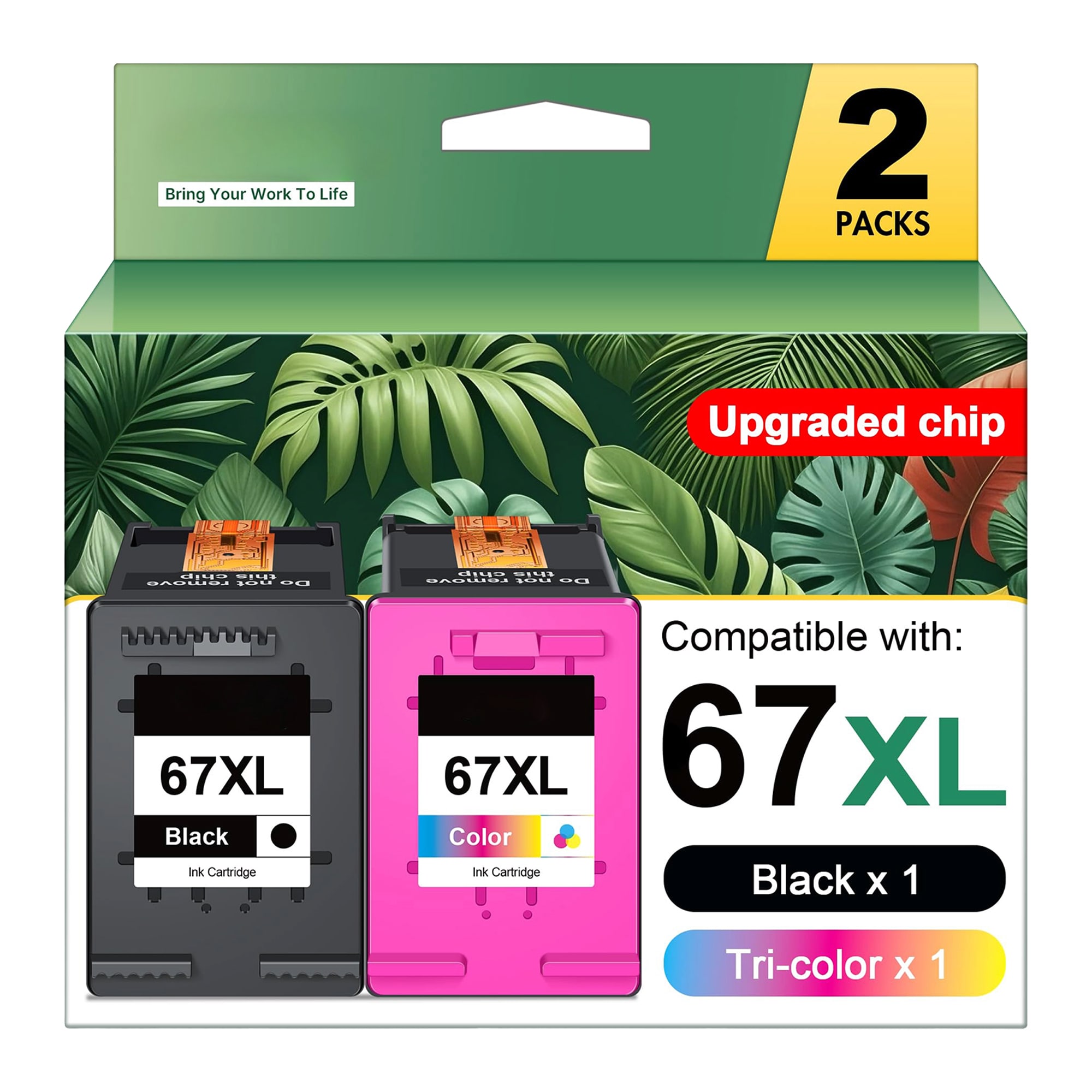 Etokfoks  67XL high yield ink cartridges black and tri color combo 2 pack compatible with 67 and 67XL DeskJet and Envy series printers