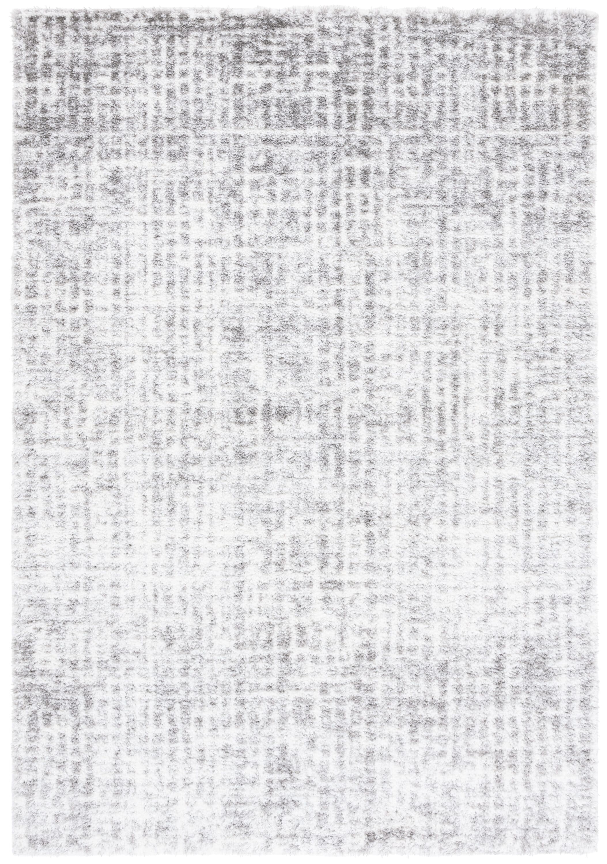 Ivory and Gray Rectangular Shag Area Rug, 5' x 7'