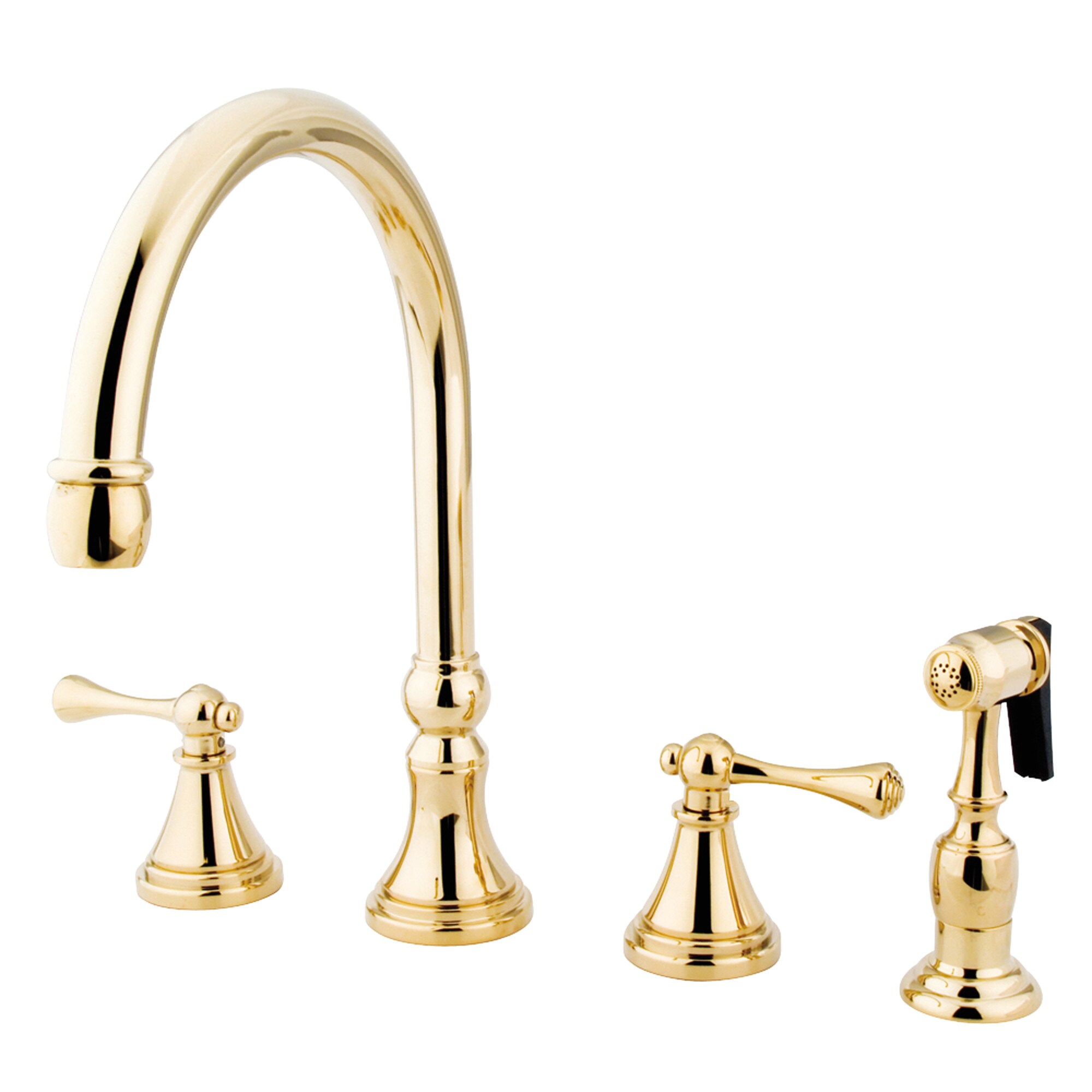 Polished Brass High-Arc Kitchen Faucet with Side Sprayer