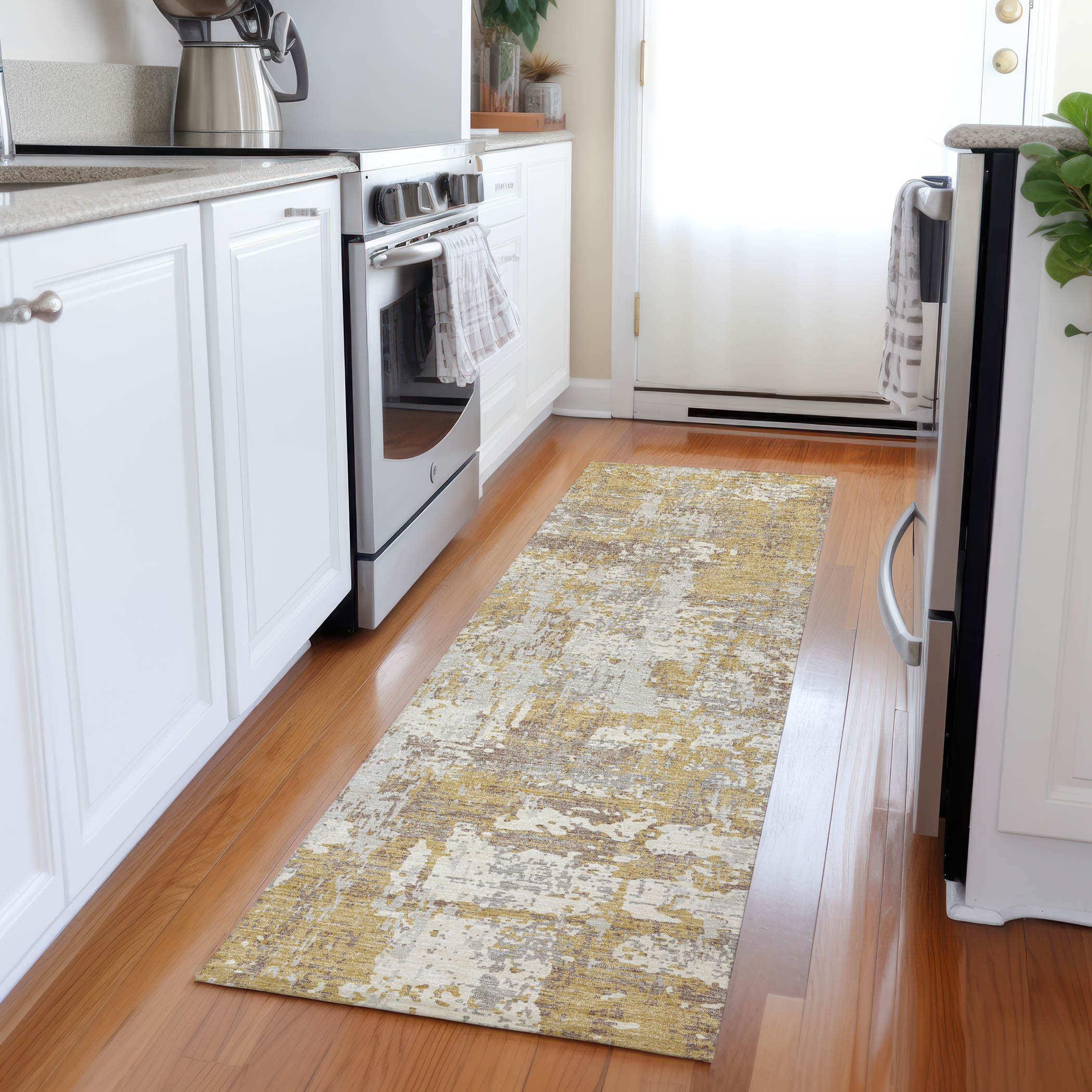 Addison Rugs ACN1008GO2X8 Chantille ACN1008GO 2 x 7 (ft) Polyester Gold Rectangular Indoor/Outdoor Geometric Machine washable Runner rug