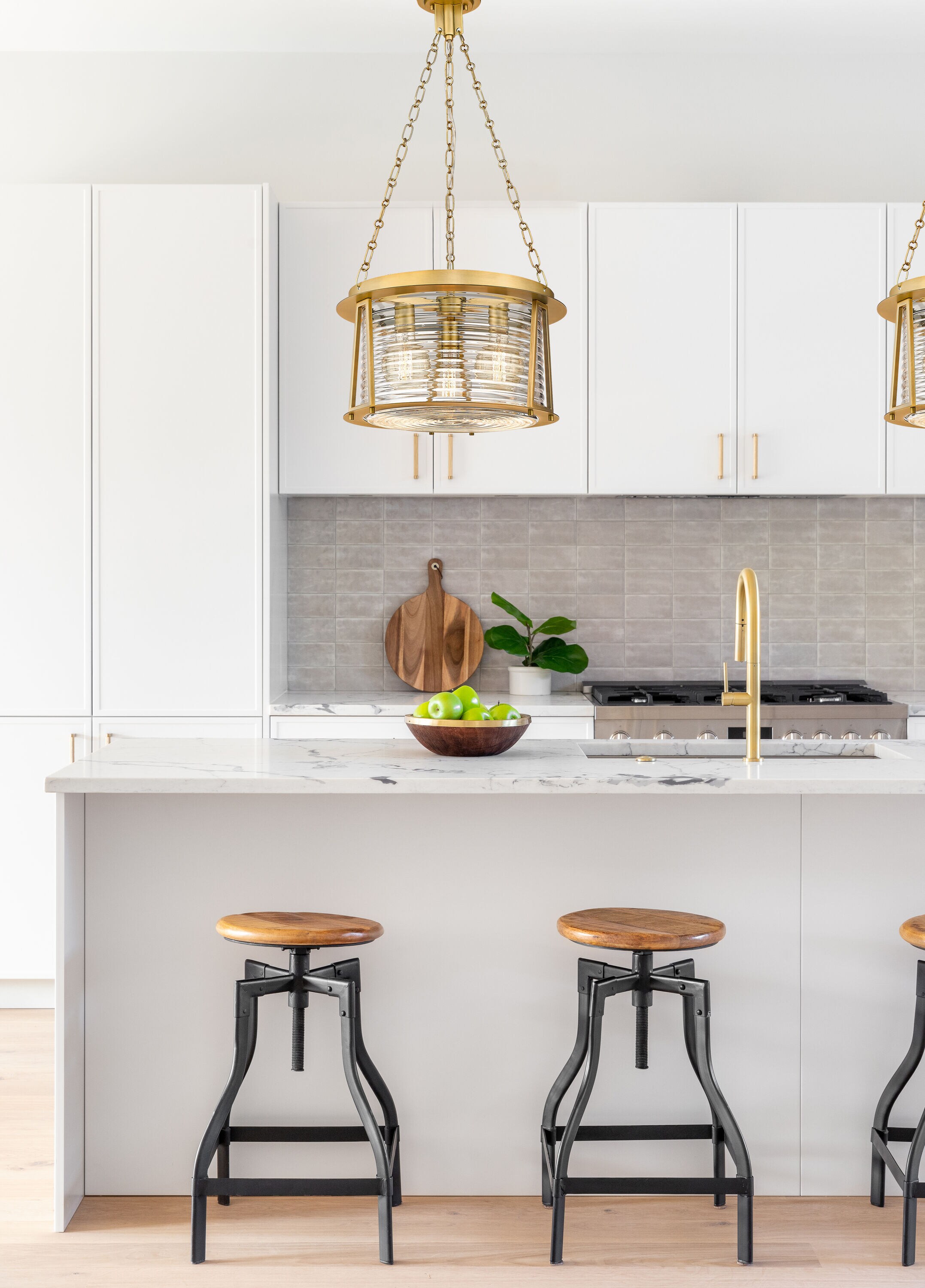 Cape Harbor 18" Rubbed Brass and Glass 3-Light Pendant