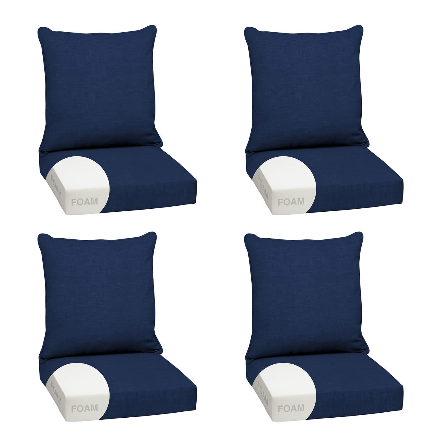ARDEN  Outdoor Foam Deep Seat Cushion Set - 4 Pack - 24x24 - Premium High Density Foam - Never Flattens - Weather Proof for Patio Chair Sofa Couch (Sapphire Blue Leala)