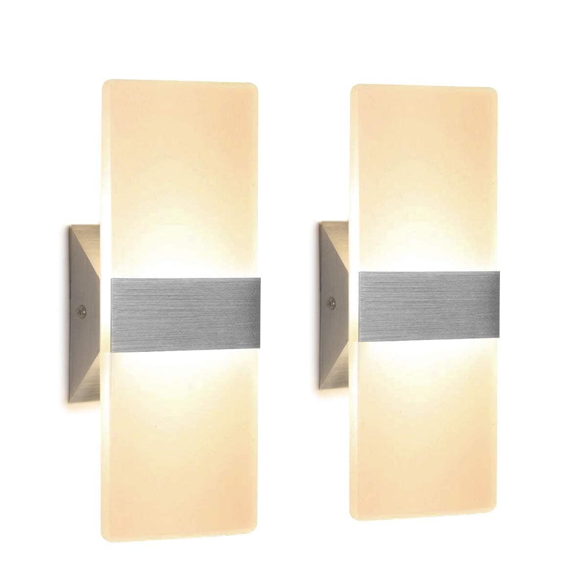 IUEST  Modern Wall Sconce Set of 2 LED Wall Lamps Warm White Acrylic and Aluminum Hardwired Wall Mounted Lighting for Living Room Bedroom