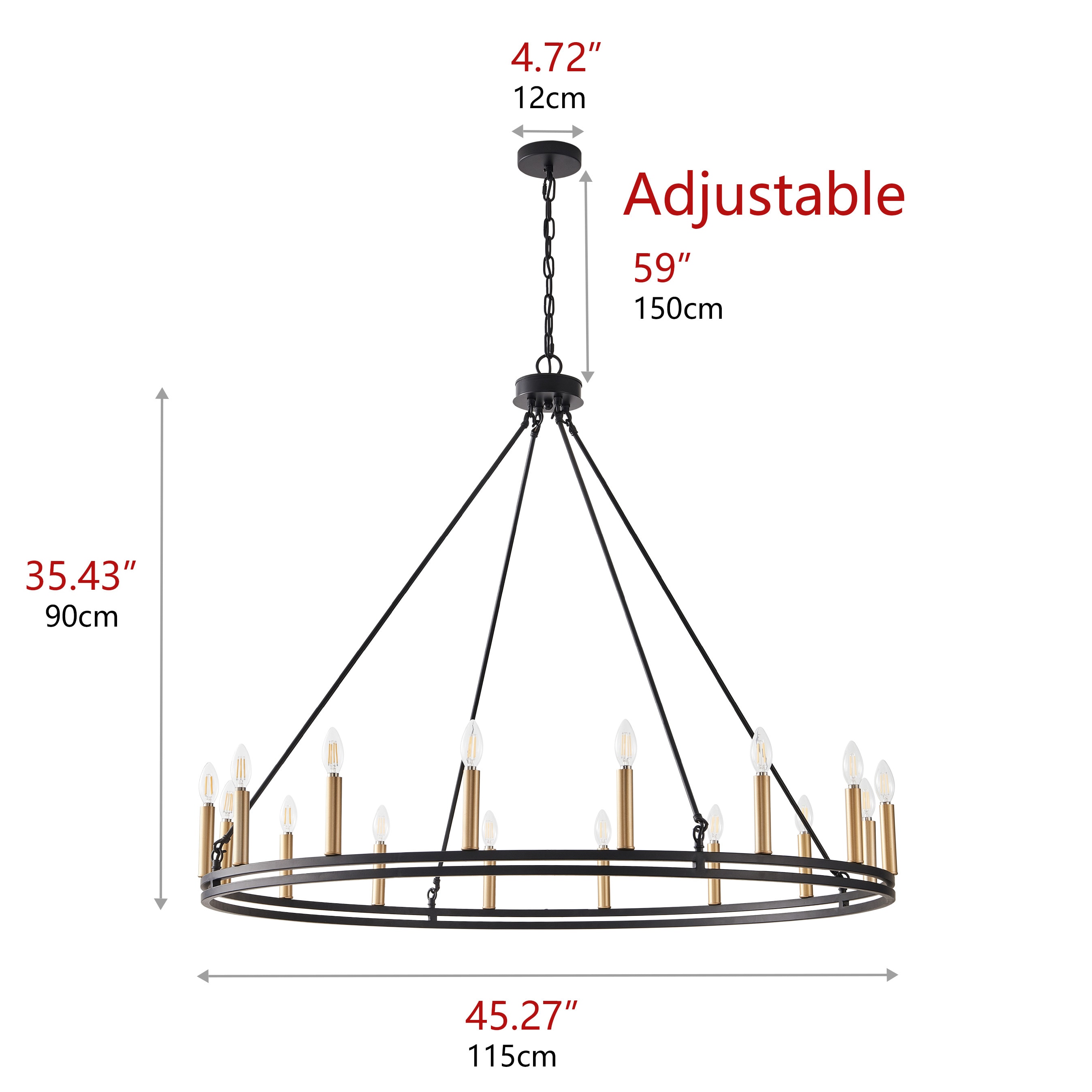 Aiwen 45.27 in. 16-Light Rustic Farmhouse Wagon Wheel Chandelier ...