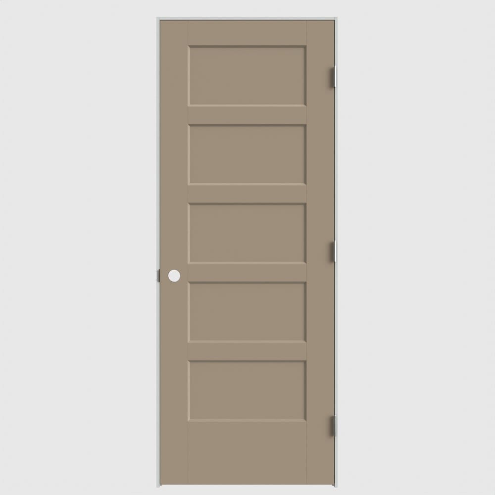 Masonite 640553 24-in x 80-in Sandpiper Solid core 5-panel square Left hand Smooth Primed Molded composite Flat Jamb Single Prehung Interior Door