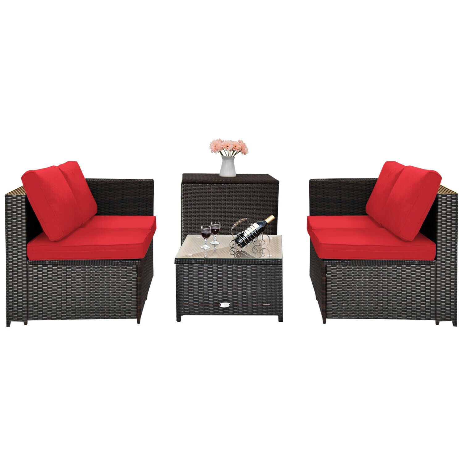 Volenca 4-Piece PE Rattan Patio Sectional Set with Loveseat and Storage End Table 705-lb Loveseat