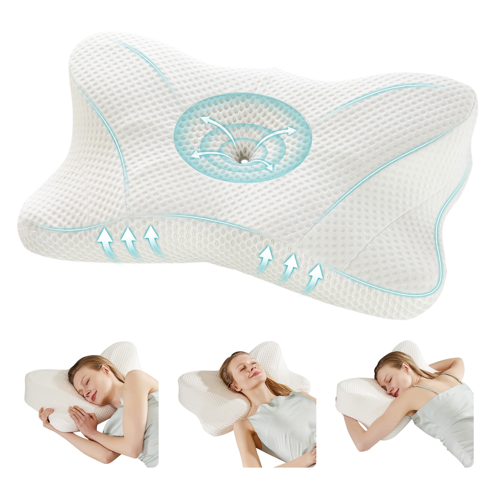 Sweetcrispy Queen Size Breathable Memory Foam Contour Ergonomic Cervical Neck Pillow White