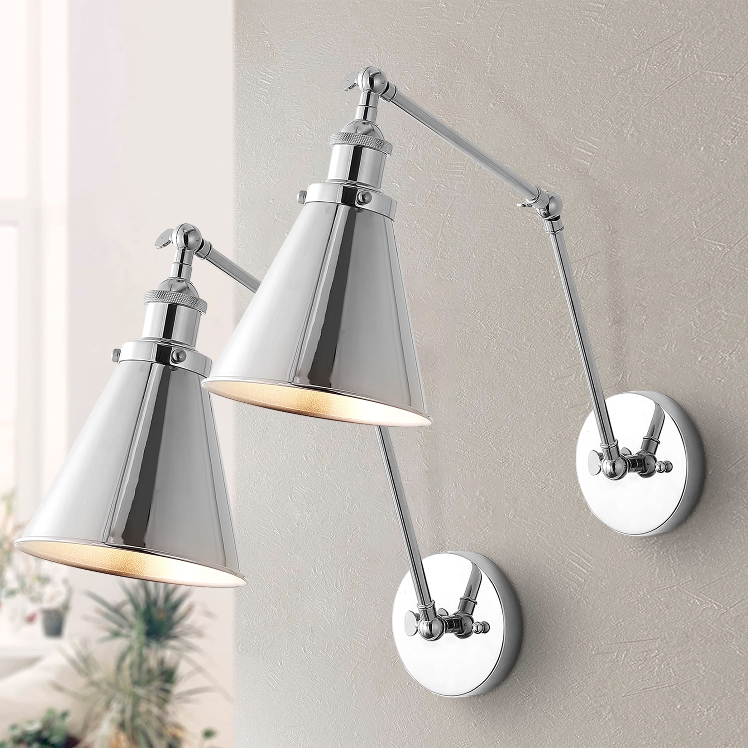 JONATHAN  Y JYL7460A-SET2 Rover Metal Adjustable Arm Industrial 30.5-in W 2 -Light Polished Chrome Transitional Wall Sconce