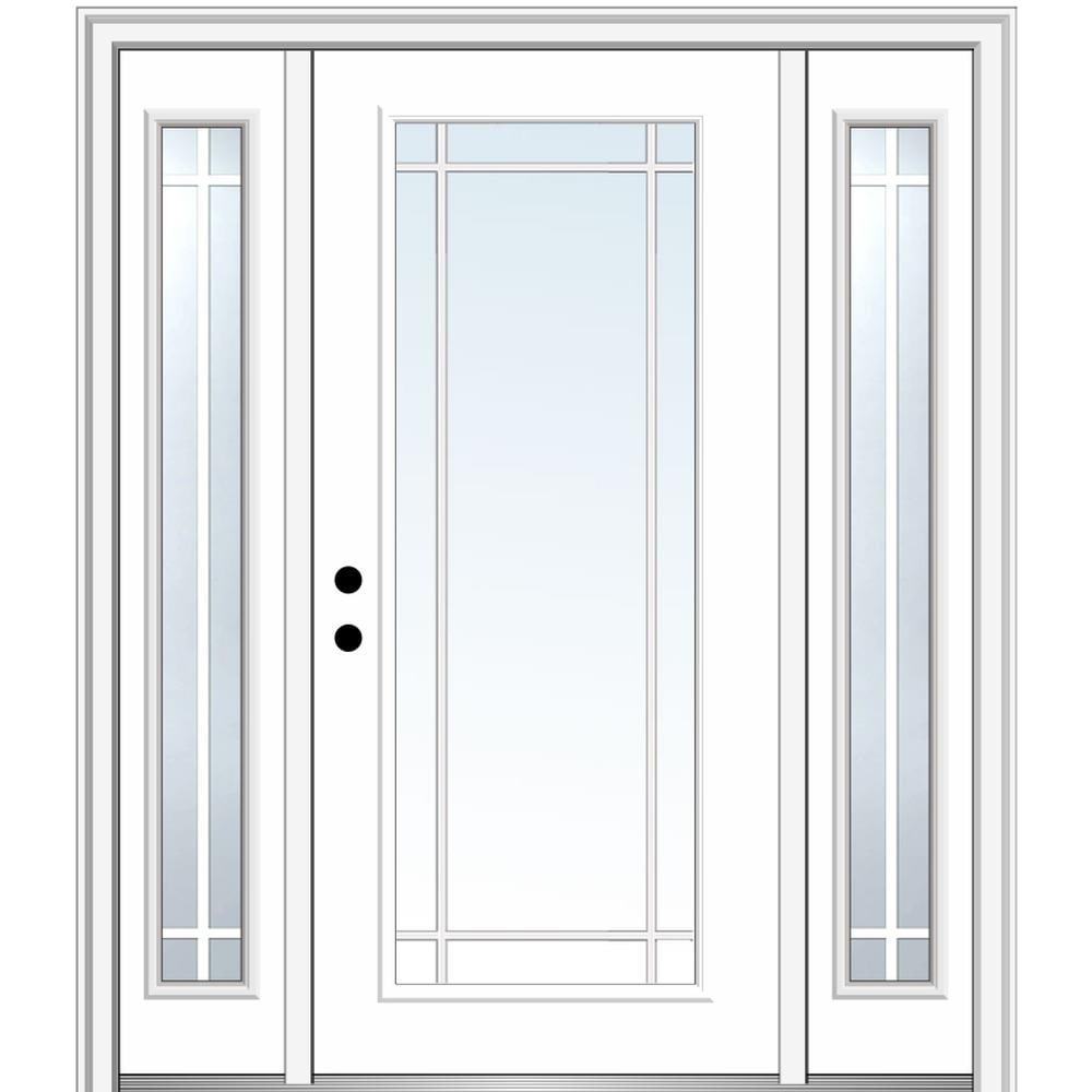 MMI DOOR ZZ29313R 60-in x 80-in x 4-9/16-in Fiberglass Full lite Right-hand inswing Primed Prehung Front Door with Sidelights with Brickmould Insulating core with Grilles