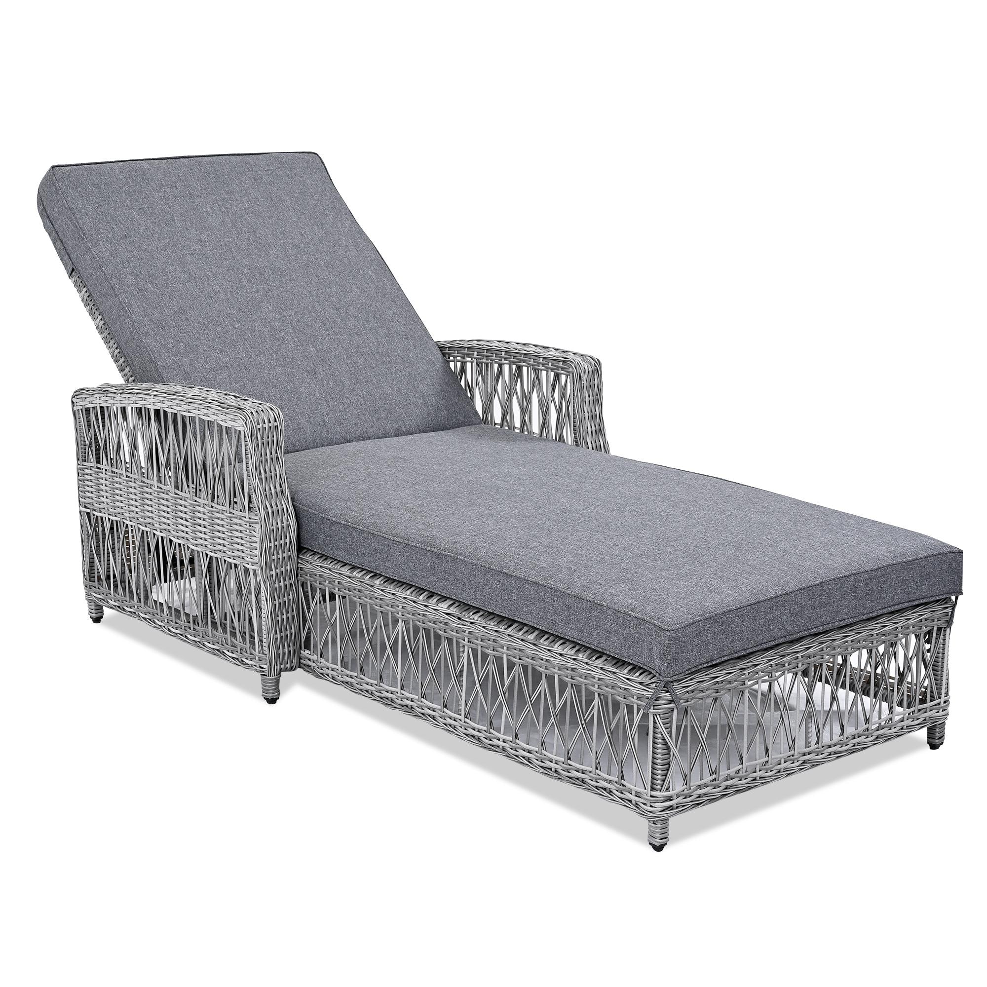 Bayfeve BFG-48779E-OD All Weather Rattan Pool Lounge Rattan Gray Rattan Frame Stationary Chaise Lounge Chair with Gray Cushioned Seat