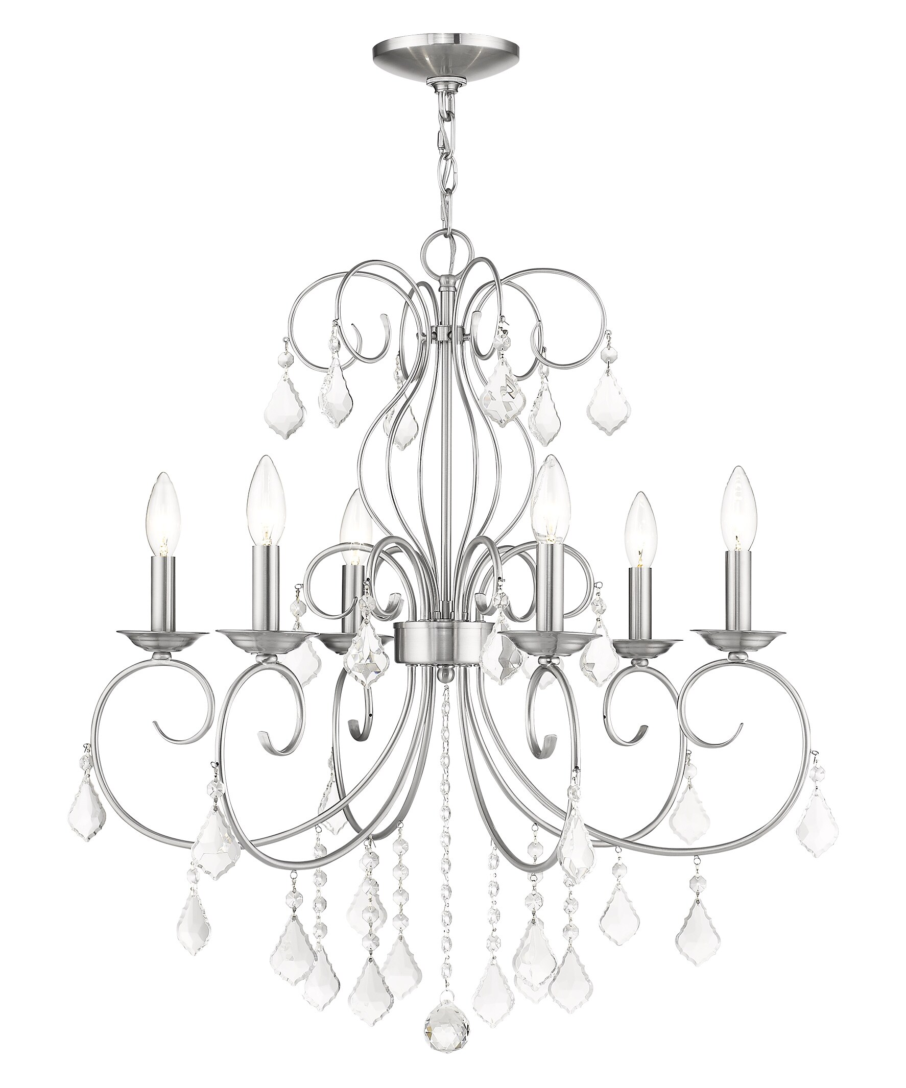 Livex Lighting 50766-91 Donatella 6 -Light Brushed Nickel Traditional Crystal For Use in Bathrooms, Bedrooms, Dining Rooms, Foyers, Kitchens, Living Rooms Chandelier