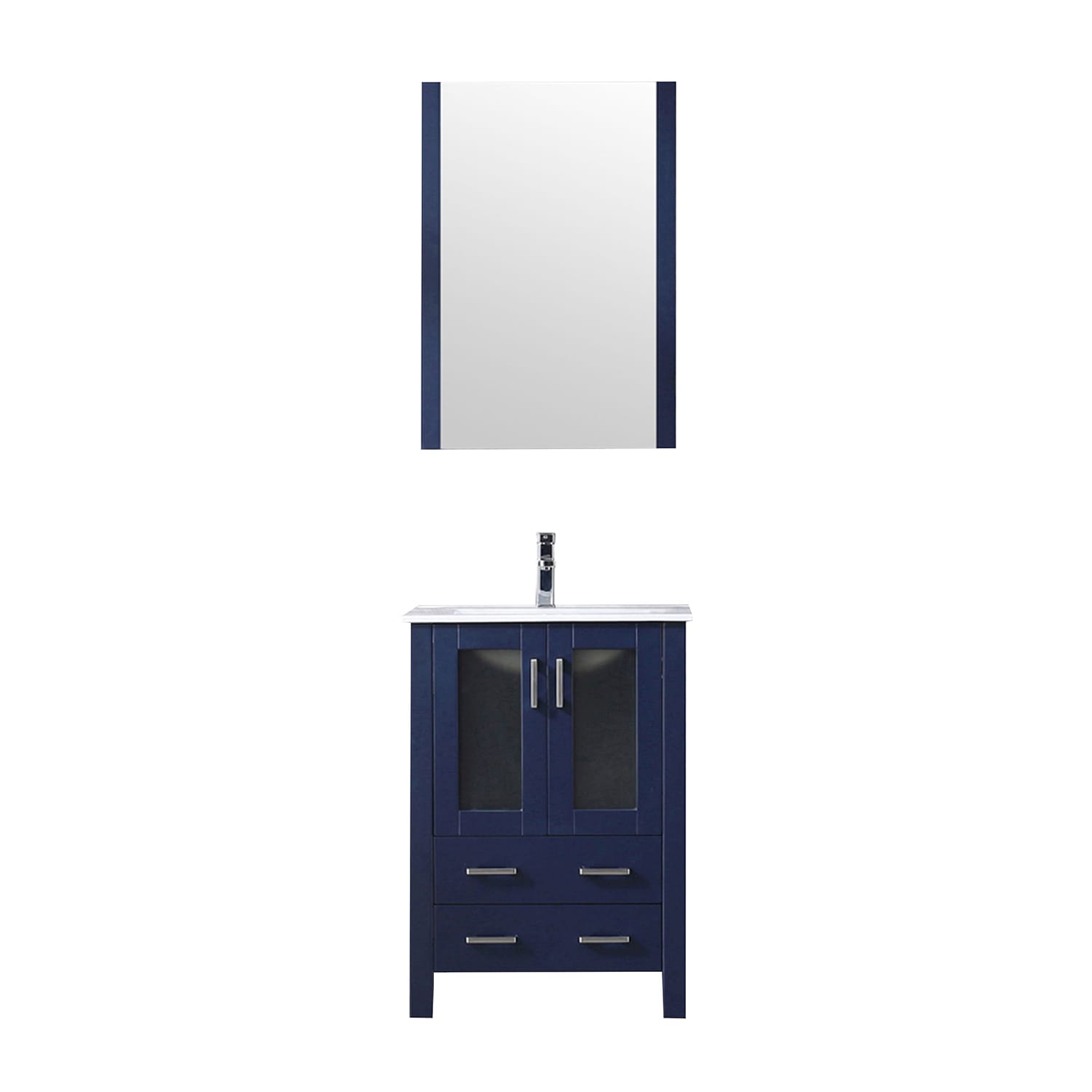 Lexora LV341824SEESM22F Volez 24-in Navy Blue Single sink Bathroom Vanity with White Ceramic Top (Mirror Included) (Faucet Included)