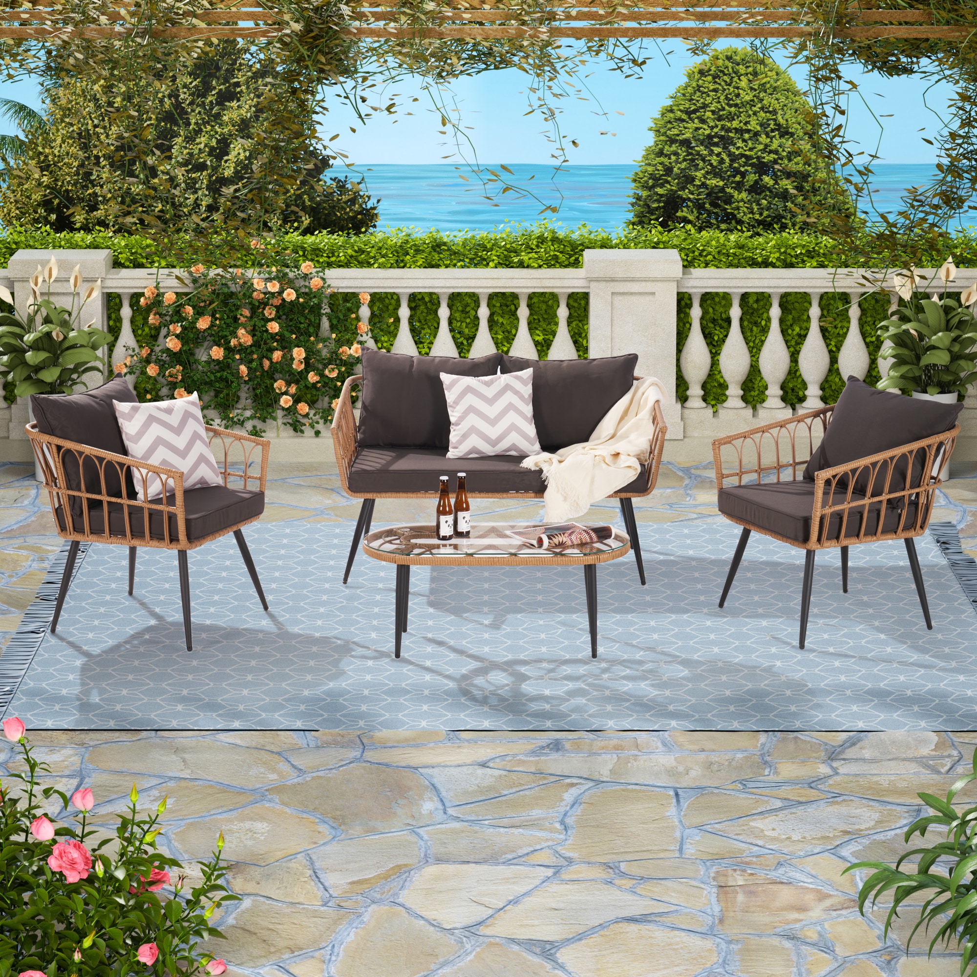 Conversation 4-Pieces Patio Conversation Set Patio Furniture Sets At ...