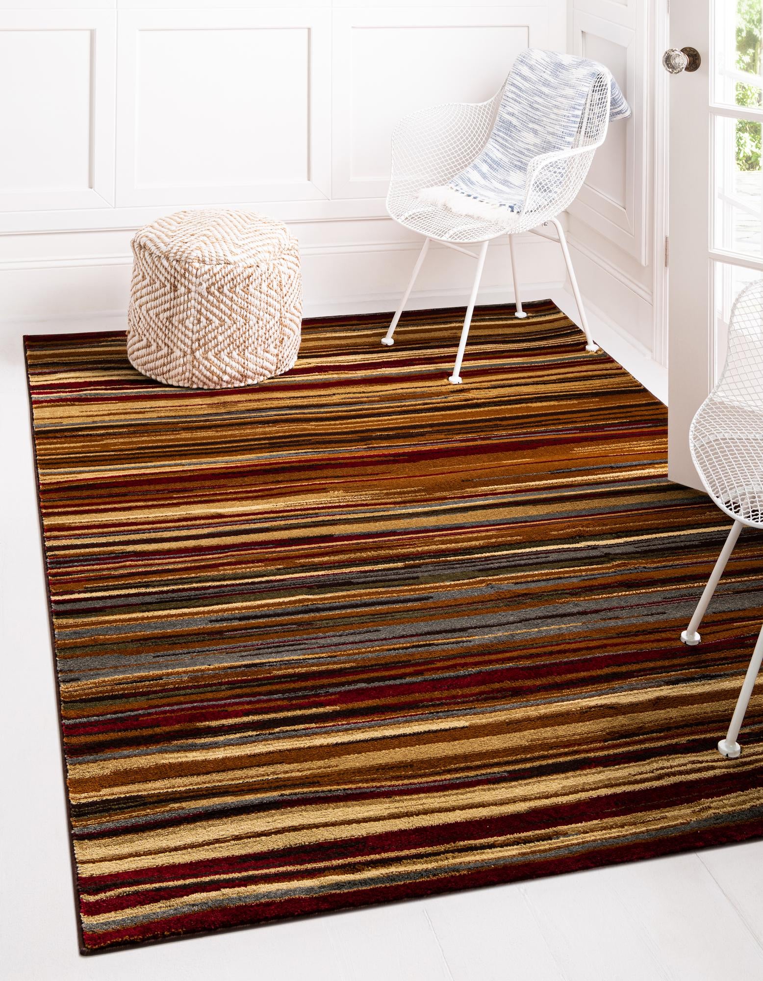 Unique Loom 3163965 Barista 7 x 10 (ft) Loomed Polypropylene Beige Rectangular Indoor Stripe Area rug