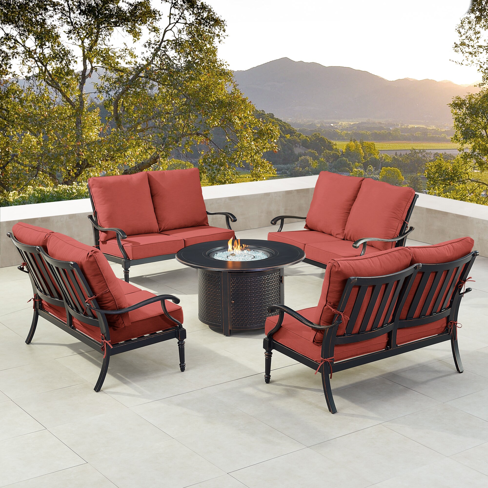 Oakland Living SHAO4LSMATERARDCUIBA 23-Piece Patio Conversation Set with Red Cushions