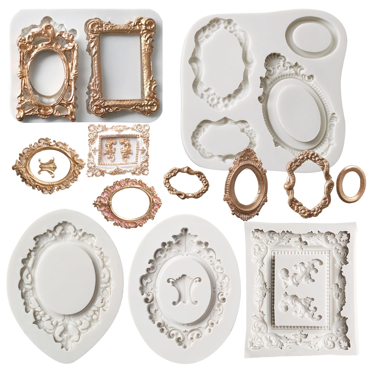 Aoibox  Silicone Picture Frame Fondant and Chocolate Mold Set of 5 for Cake Decorating and Sugarcraft Projects