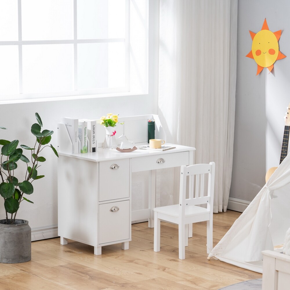 Kids Study Desk with Chair - White