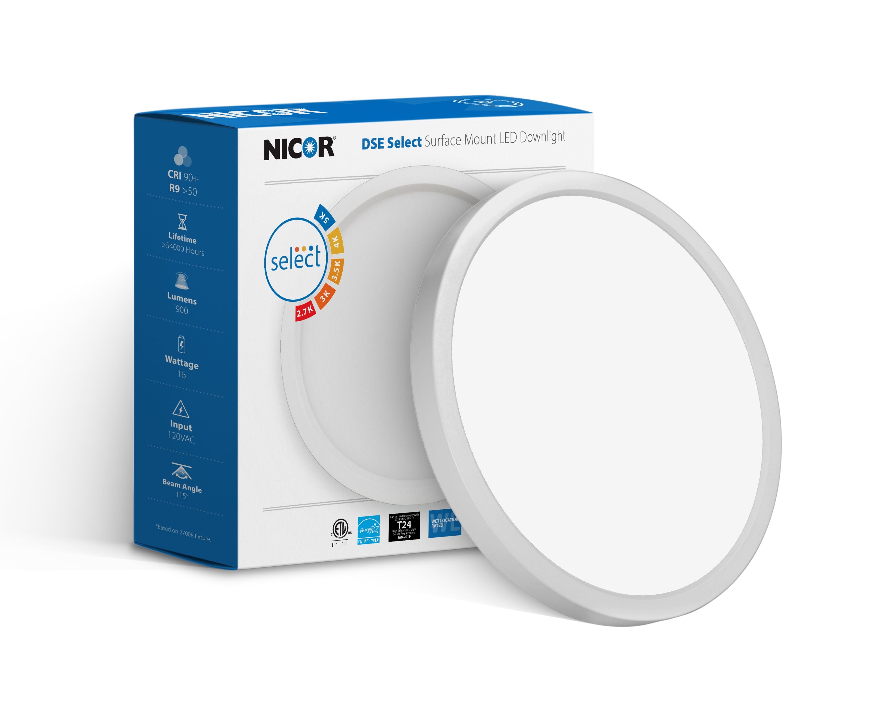 8-Inch White Round Selectable LED Surface Mount Downlight