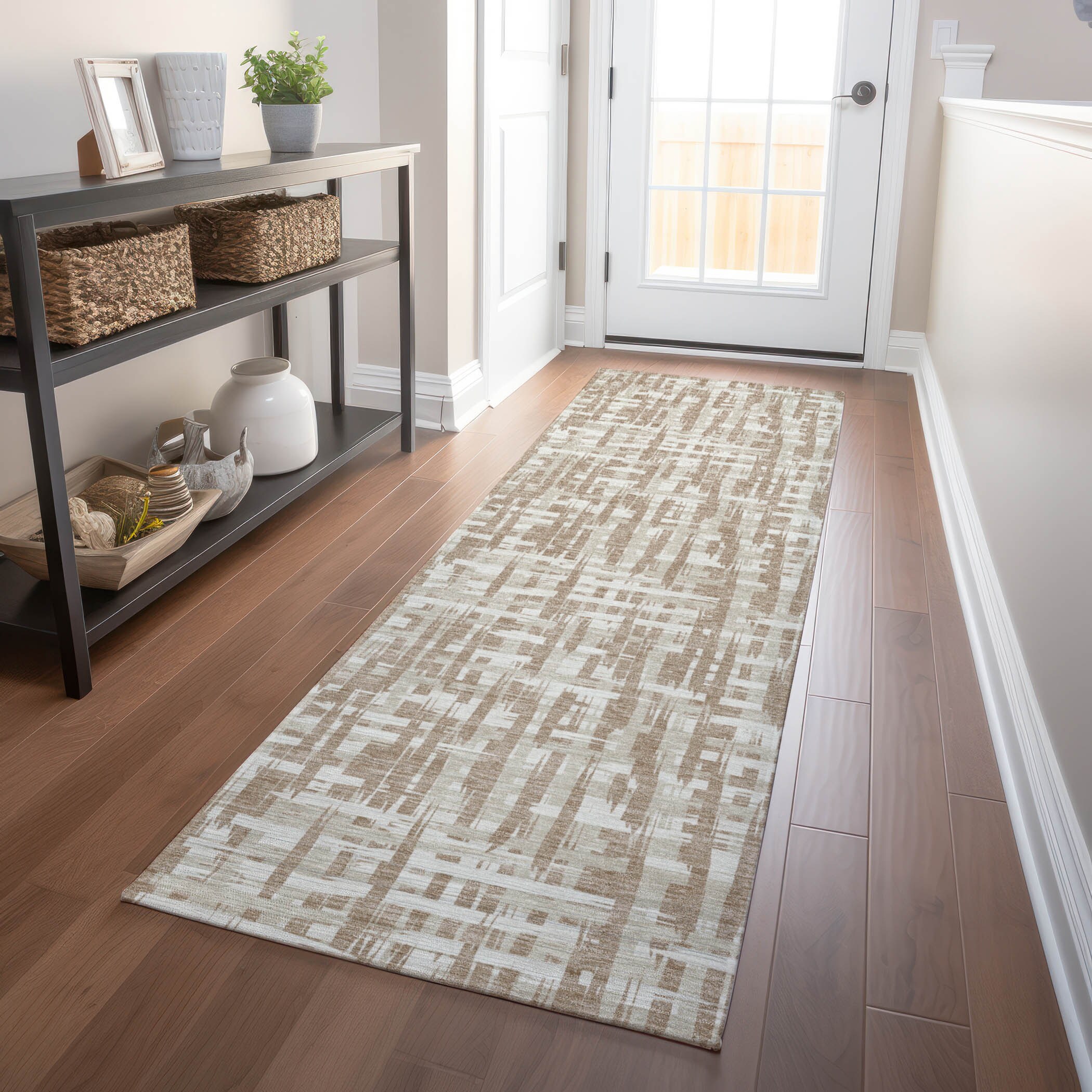 Addison Rugs ACN1059TA2X8 Chantille ACN1059TA 2 x 7 (ft) Polyester Tan Rectangular Indoor/Outdoor Geometric Machine washable Runner rug