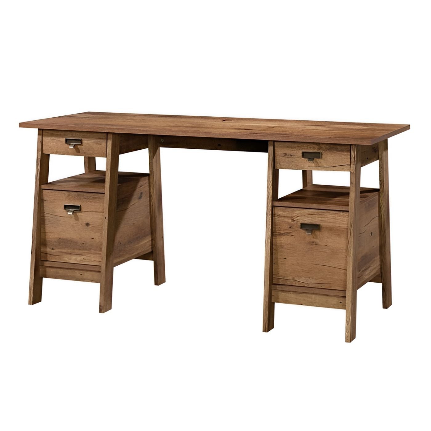Slickblue Executive Wood Desk with Filing Cabinet Storage Two Small Drawers and Grommet Hole for Home Office Bedroom 59 Inch W Oak/ Rustic Oak
