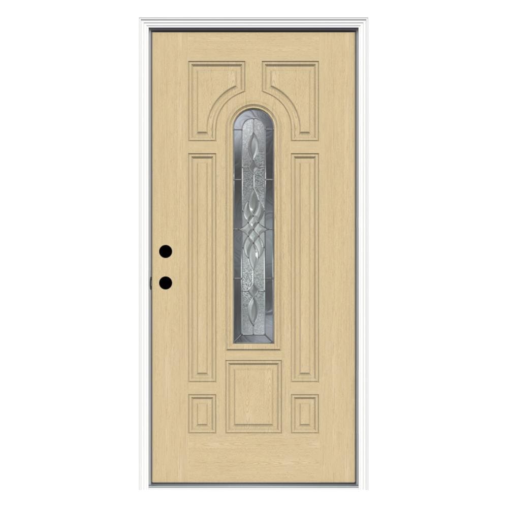 JELD-WEN LOWOLTFG36HRPLRH Hampton 36-in x 80-in Fiberglass Center Arch Lite Right-Hand Inswing Unfinished Prehung Single Front Door with Brickmould Insulating Core