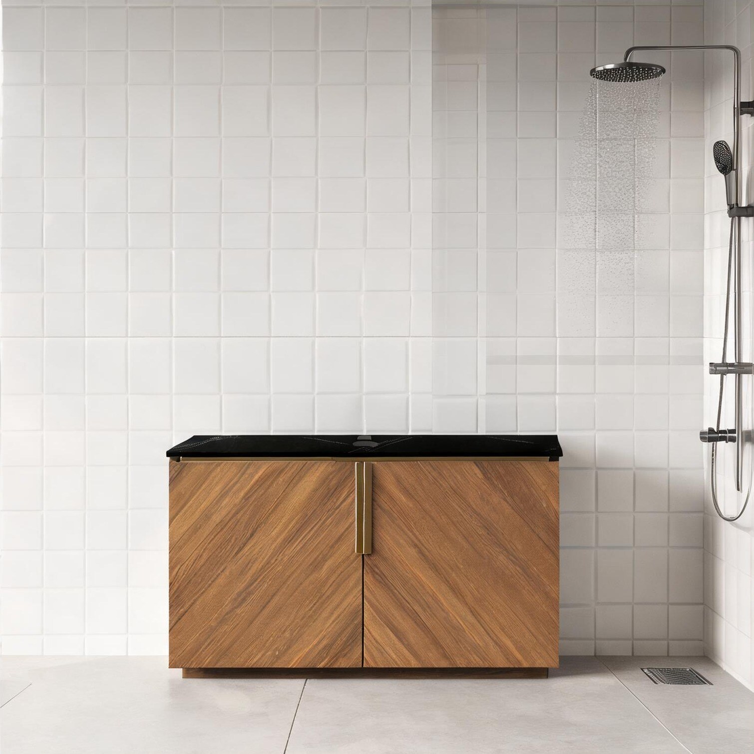 FlowLuxe Bathroom Faucet - Storage Cabinet in Black and Brown Oak 29.9 ...