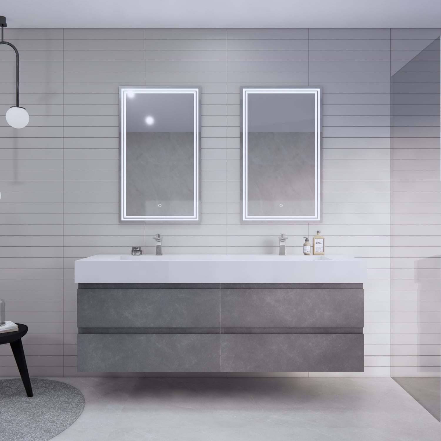 BV Better Vanity BTB-72D-CG Monterey 72-in Cement Grey Double Sink Floating Bathroom Vanity with White Acrylic Top