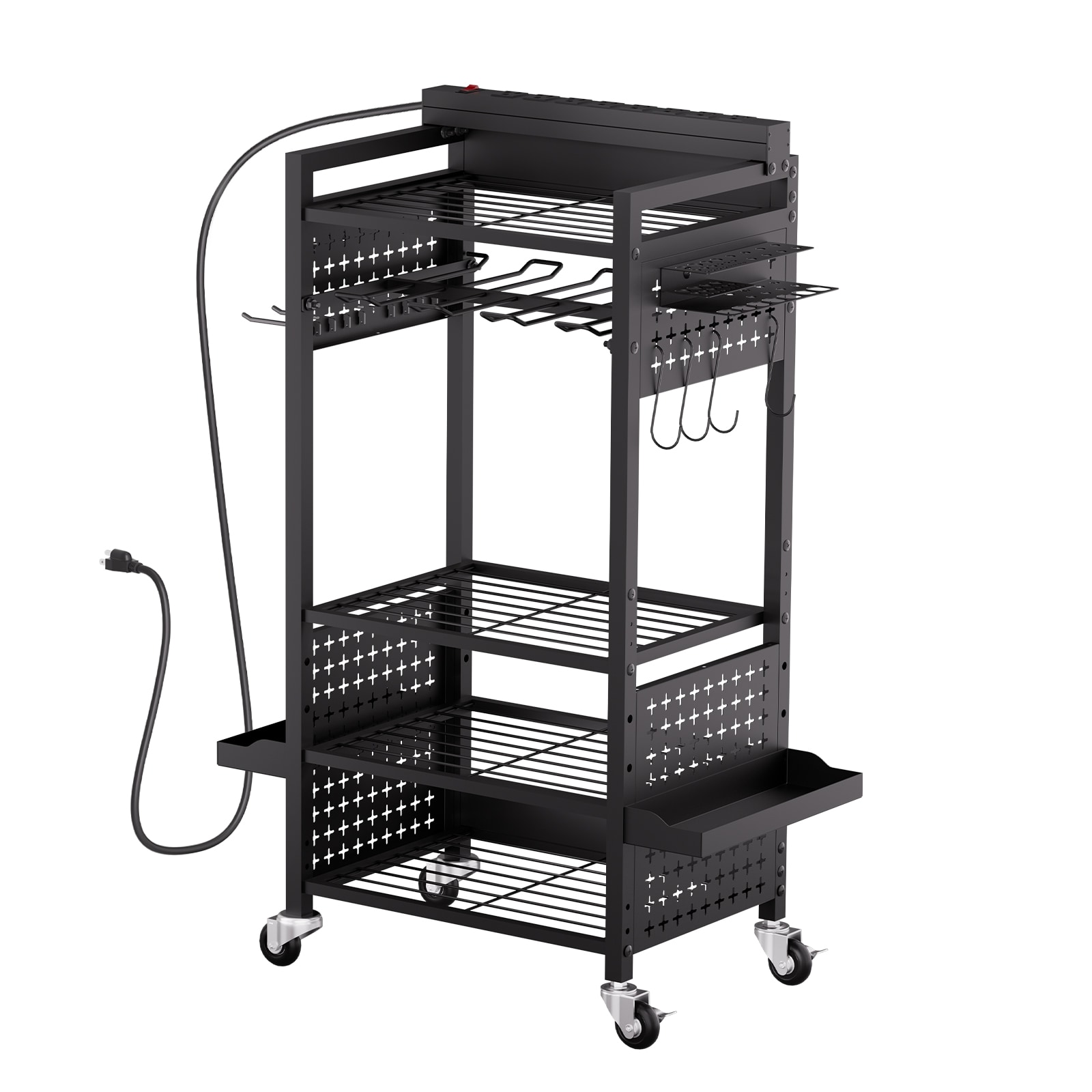 Loheer 18.5-in 5-Tier Heavy Duty Rolling Power Tool Organizer Rack with Built-In Charging Station Mobile Garage Tool Cart #T3342P466065