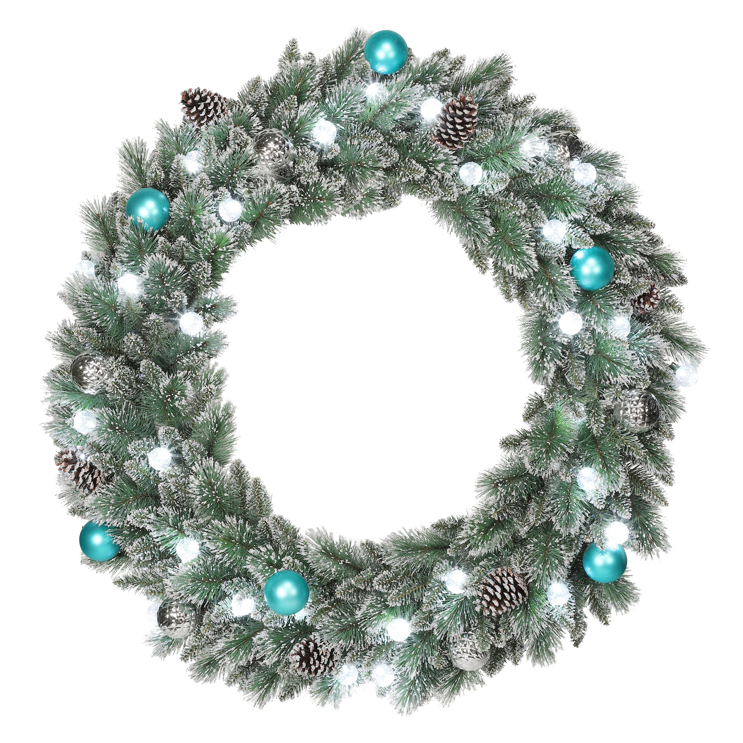 Holiday Living LW21-W03 48-in Pre-lit Indoor/Outdoor with Blue and Silver Mixed Needle Artificial Christmas Wreath