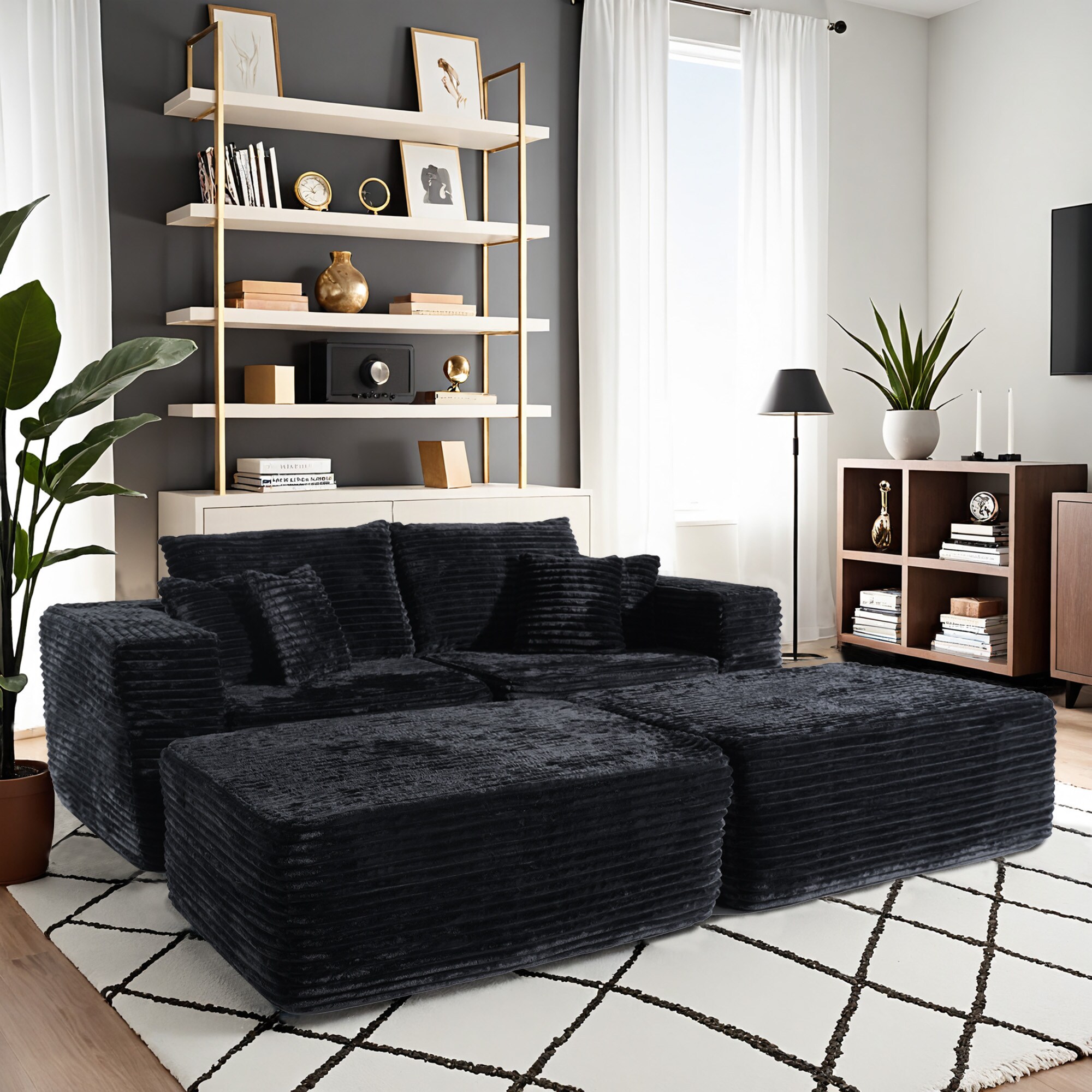 ALTRIGUS 6L-MOMO430-41-AL 86.6-in W Casual Black 4-seater Sectional