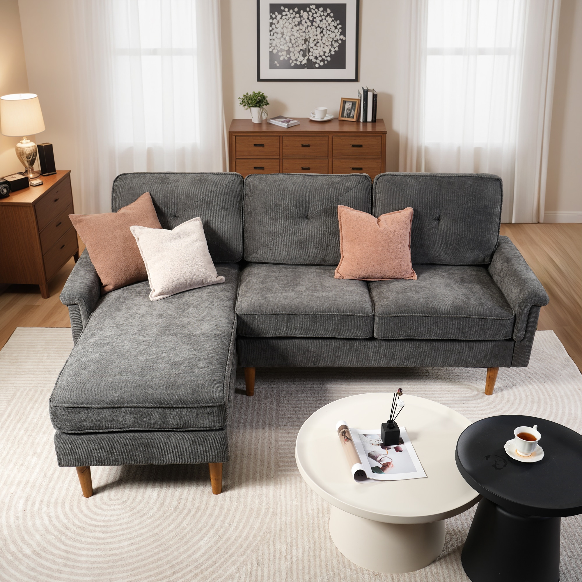 ALTRIGUS 6L-NOPL500-AL 87-in Modern Twill Dark Gray-Left Chaise Twill 3 -seater Reclining Sofa