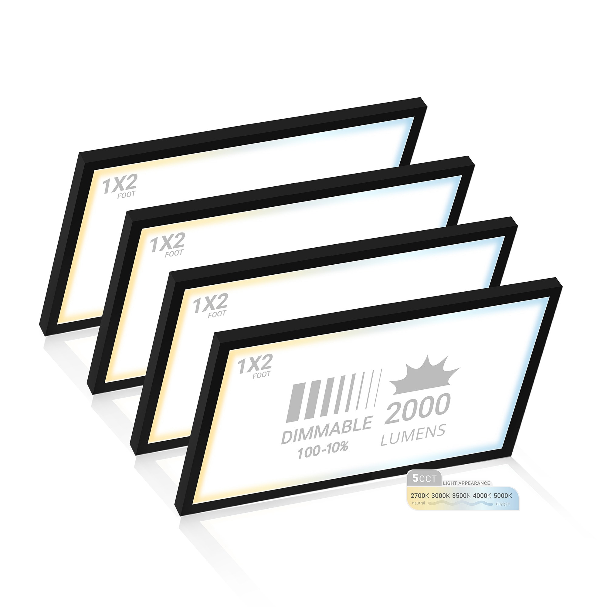 NUWATT NWSM-1X2-22W5CT-BLK4 4 -Pack 2-ft x 1-ft Switchable LED Panel Light