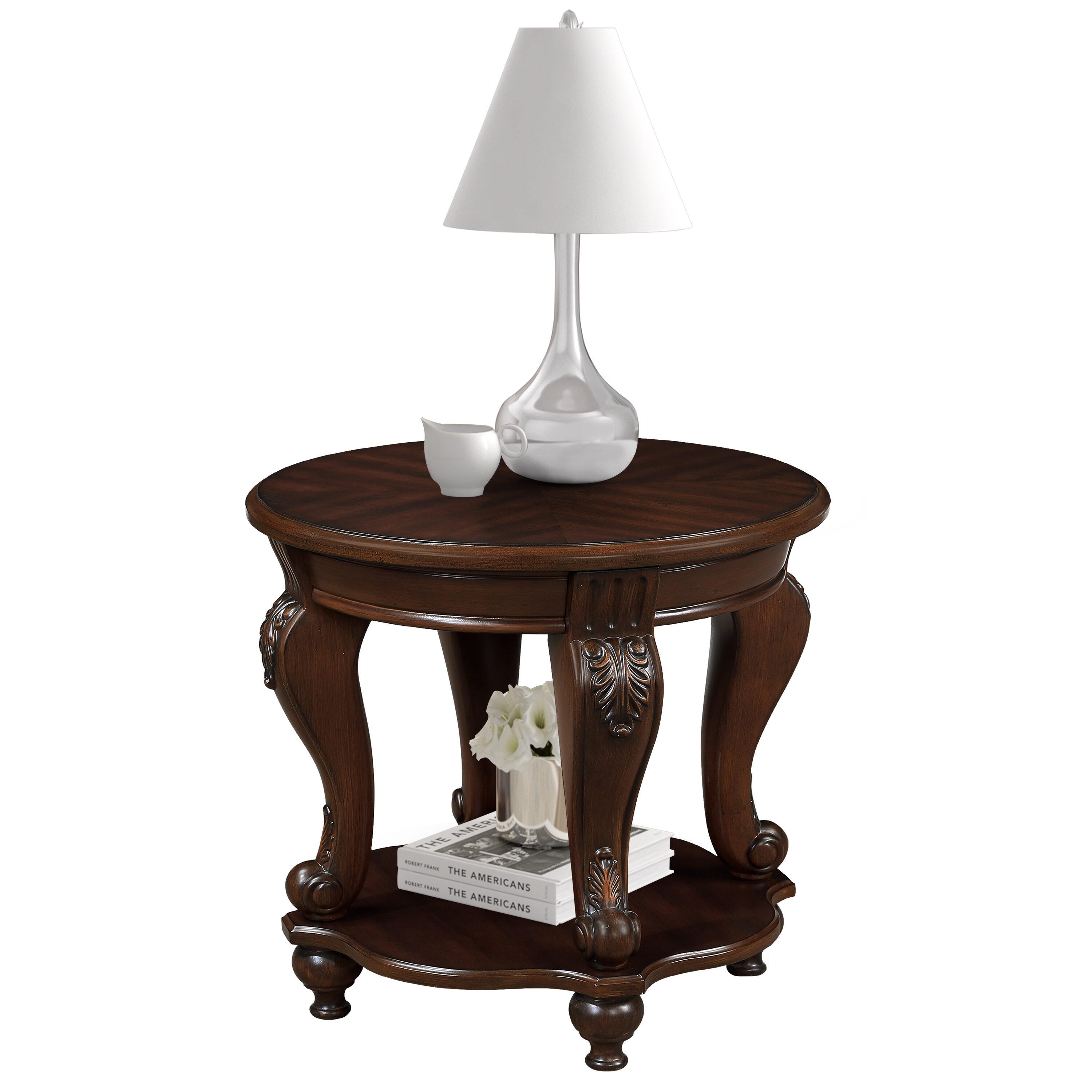 TATAHANCE 22-in W x 20.5-in H Cherry MDF Round Rustic End Table with ...