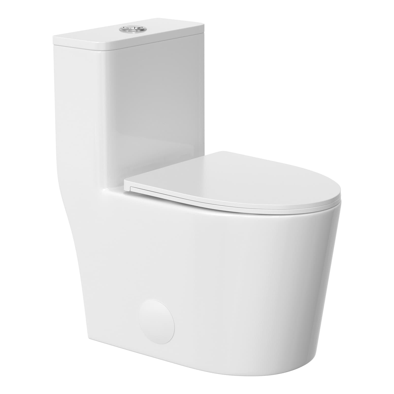 KICHAE - White Ceramic Elongated Chair Height 12-in Rough-In Water-Saving 1.1/1.6 GPF Dual Flush ...