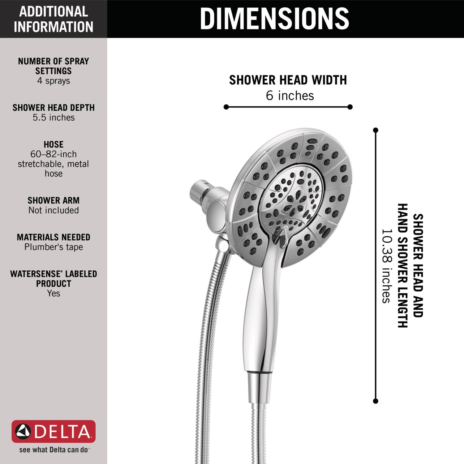Chrome Dual Shower Head with Handheld Spray and Adjustable Height