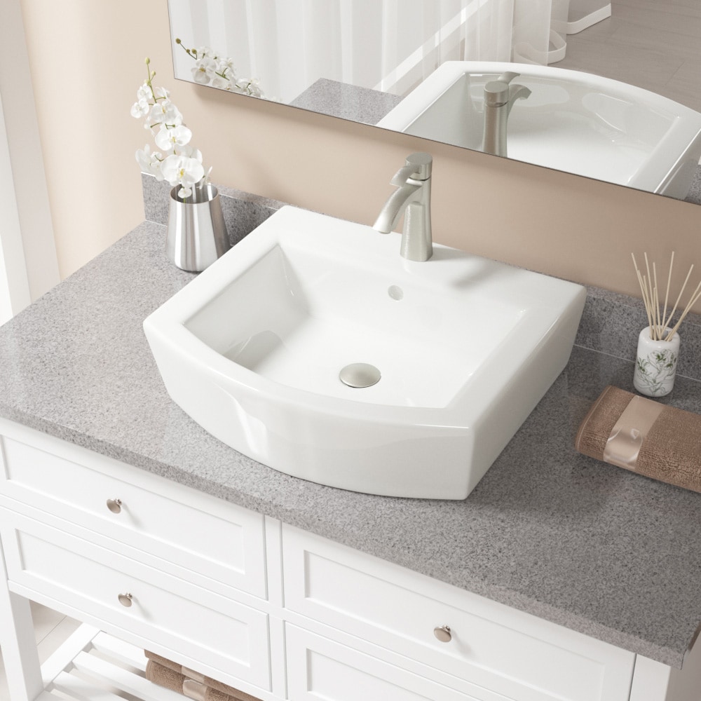 MR Direct V300-B-725-BN Porcelain Vessel Rectangular Traditional Bisque Bathroom Sink with Faucet Included with Drain Included ( 22.0-Inches x 19.63-Inches )
