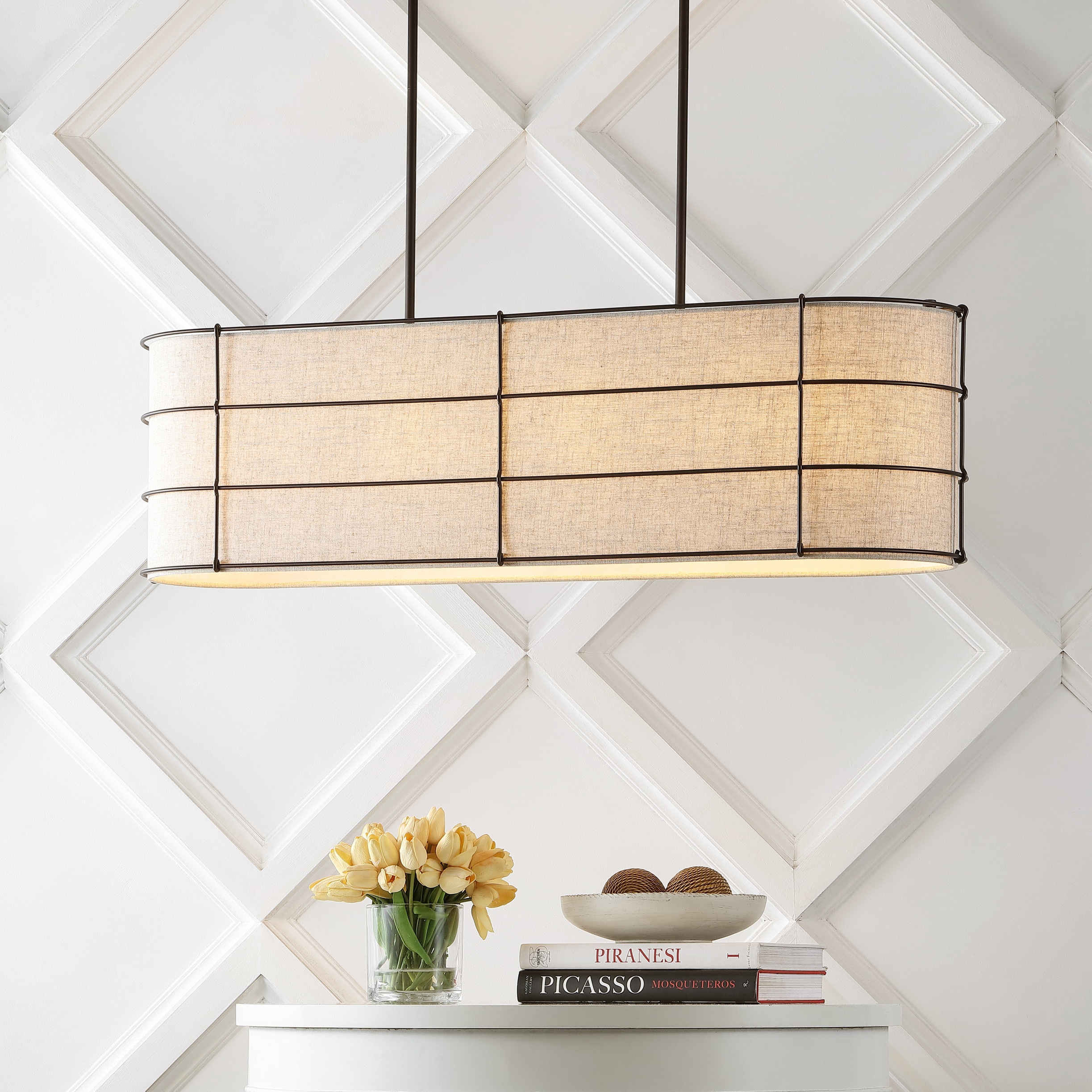 JONATHAN  Y JYL1319A Chadwick 42" Iron Rustic Farmhouse 4 -Light Light Brown/Oil Rubbed Bronze Bohemian/global Linear Large Hanging Kitchen island light