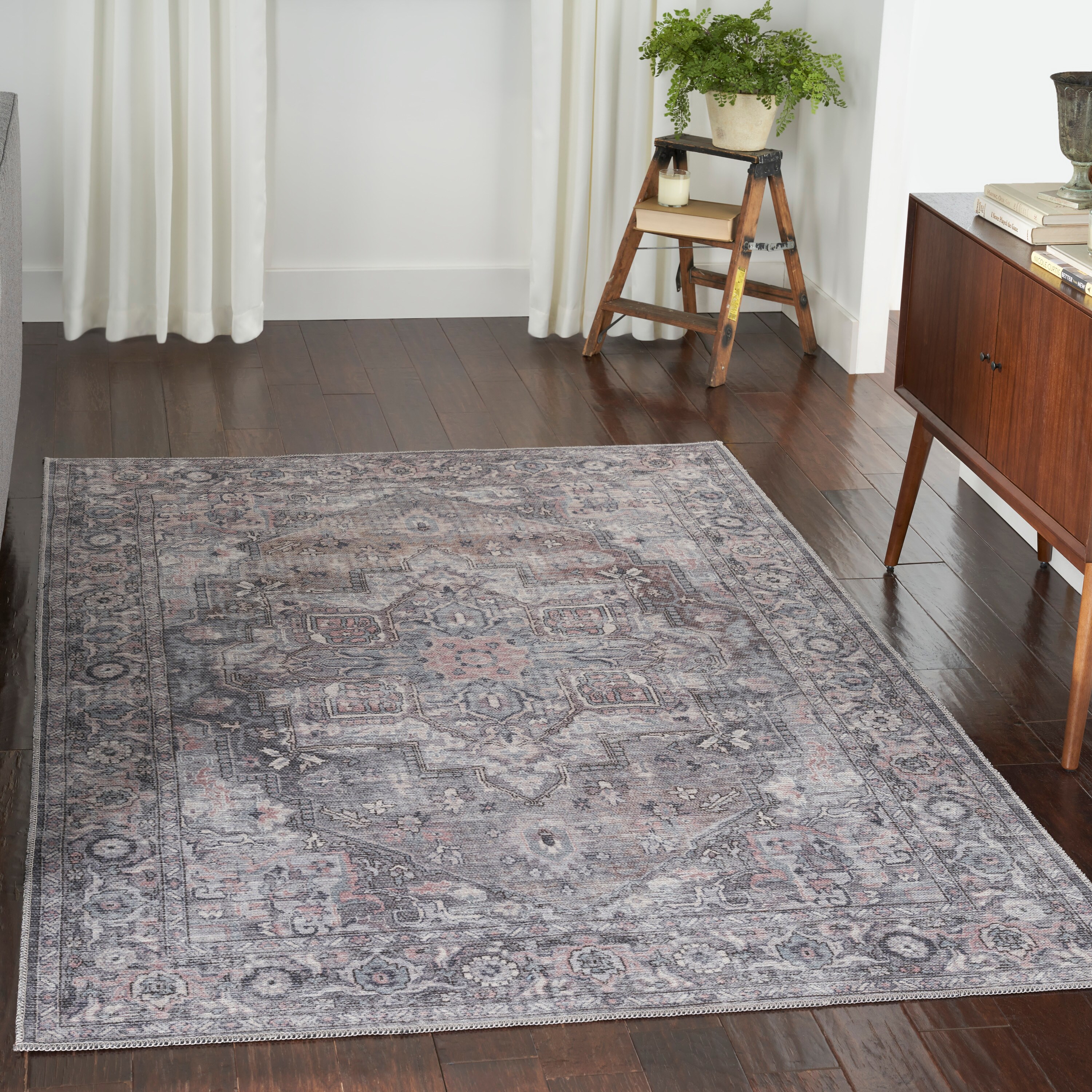Nicole Curtis 99446871794 Machine Washable Series 1 4 x 6 (ft) Loomed Chenille Grey Rectangular Indoor Distressed/Overdyed Area rug