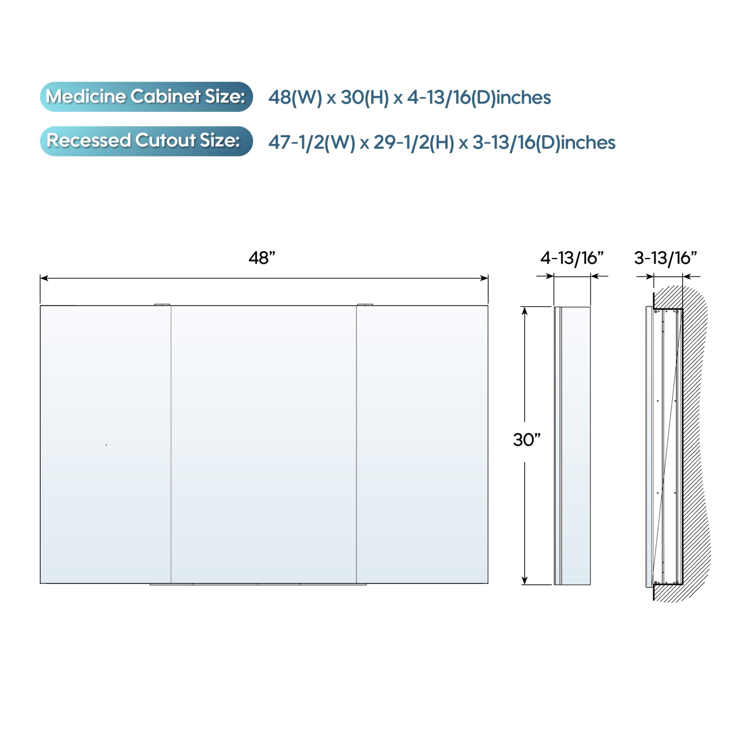 WELLFOR ROSA4830MC Bathroom-Medicine-Cabinets - View #3