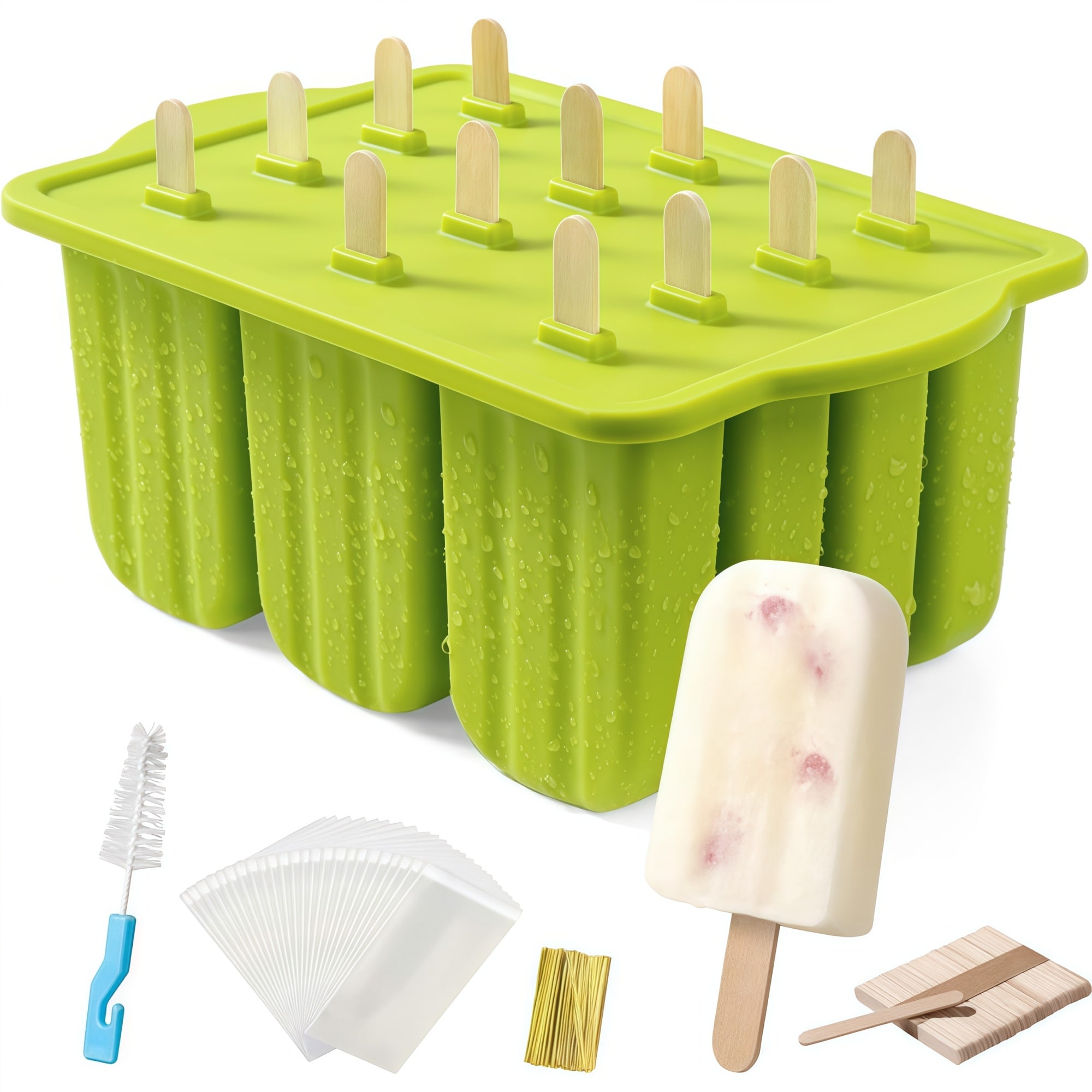 Numhew 8.26in L 5.11in W 3.74in H 12-Cavity Green Silicone Popsicle Mold