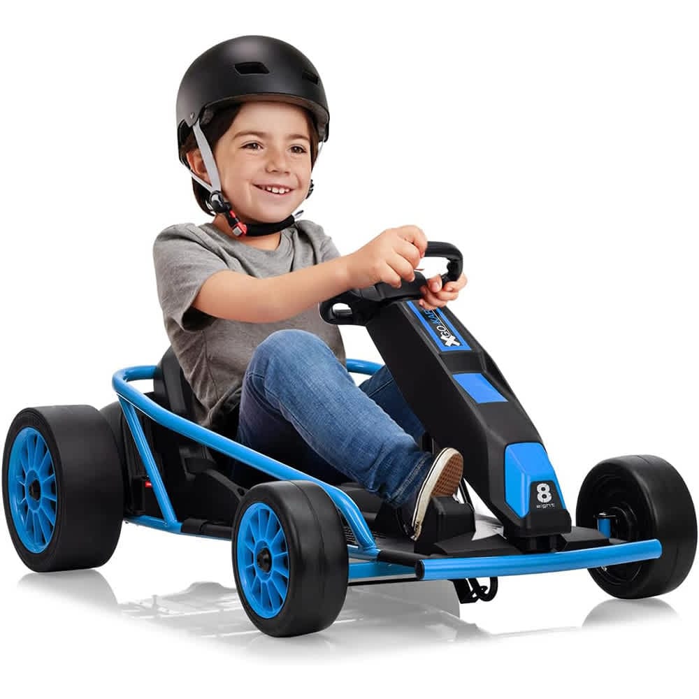 Qeetex SUN-PTG-3385VUT6 24V Electric Ride On Go Kart for Kids 8 MPH Drifting Racing Car for Kids 8 Plus Years Blue