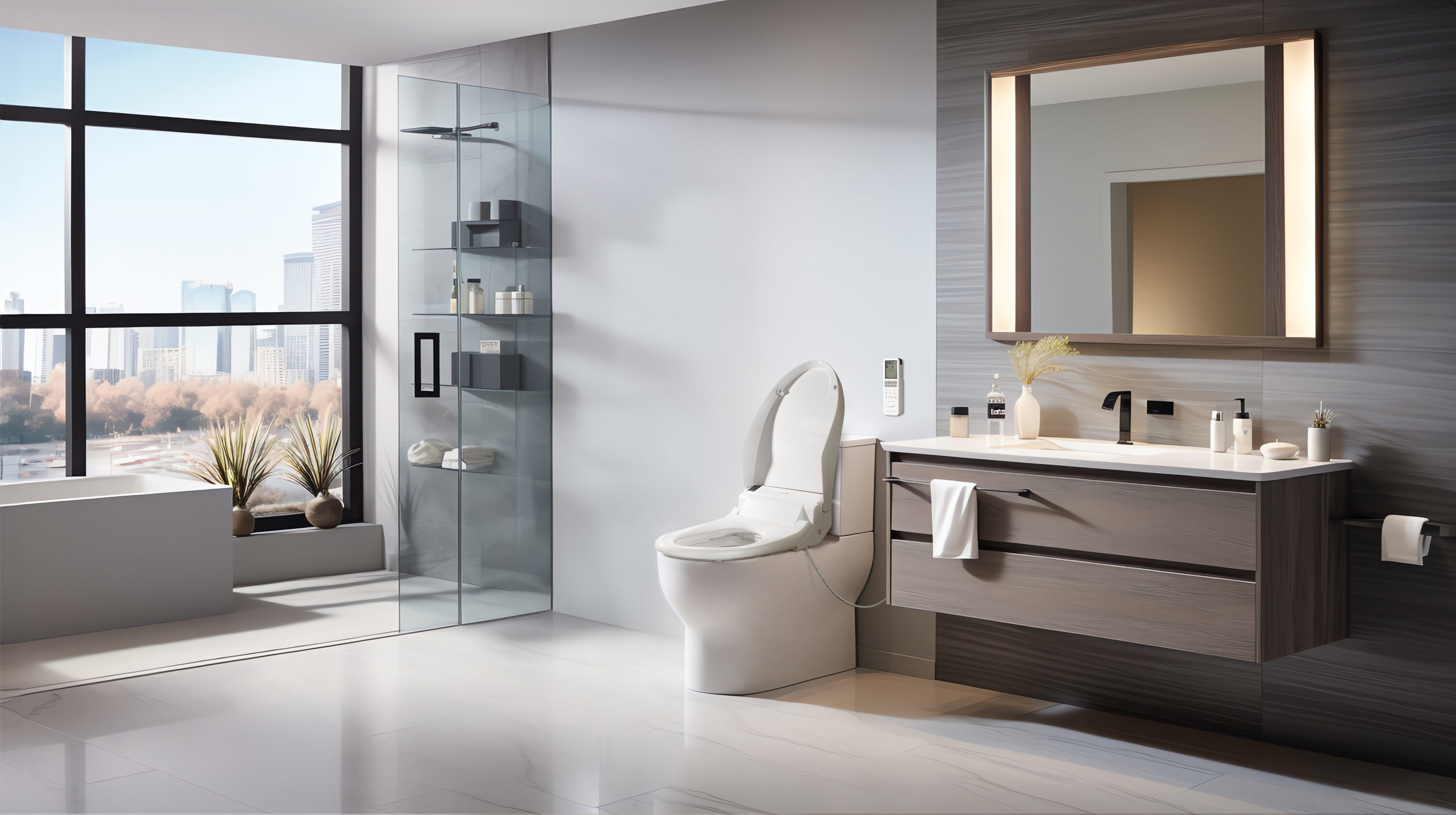 White Elongated Electric Bidet Toilet Seat with Remote Control