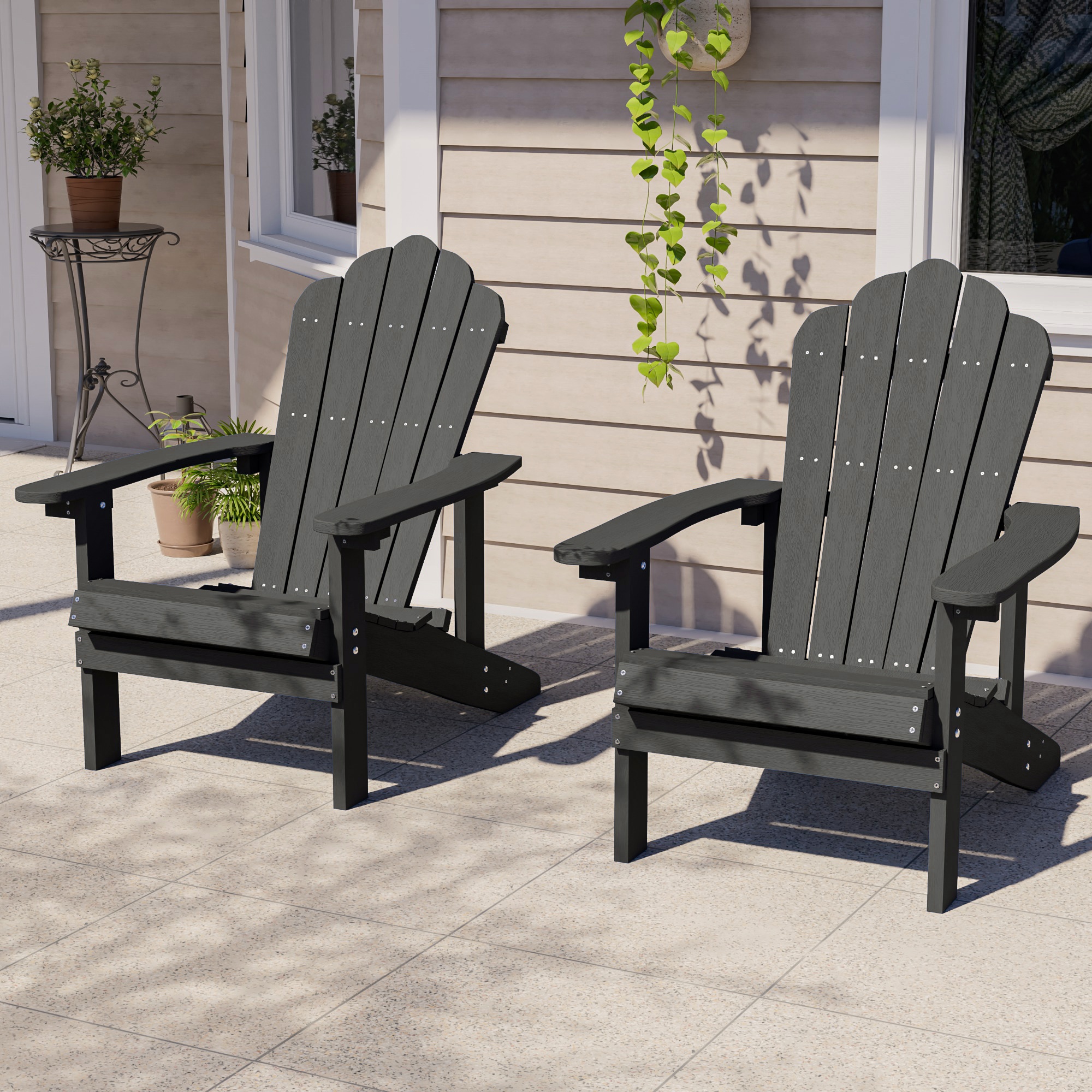 ACEGOSES LW-M2-51-BK-2 Adirondack Chair Set of 2 Black Stationary Adirondack Chair with Black Solid Seat