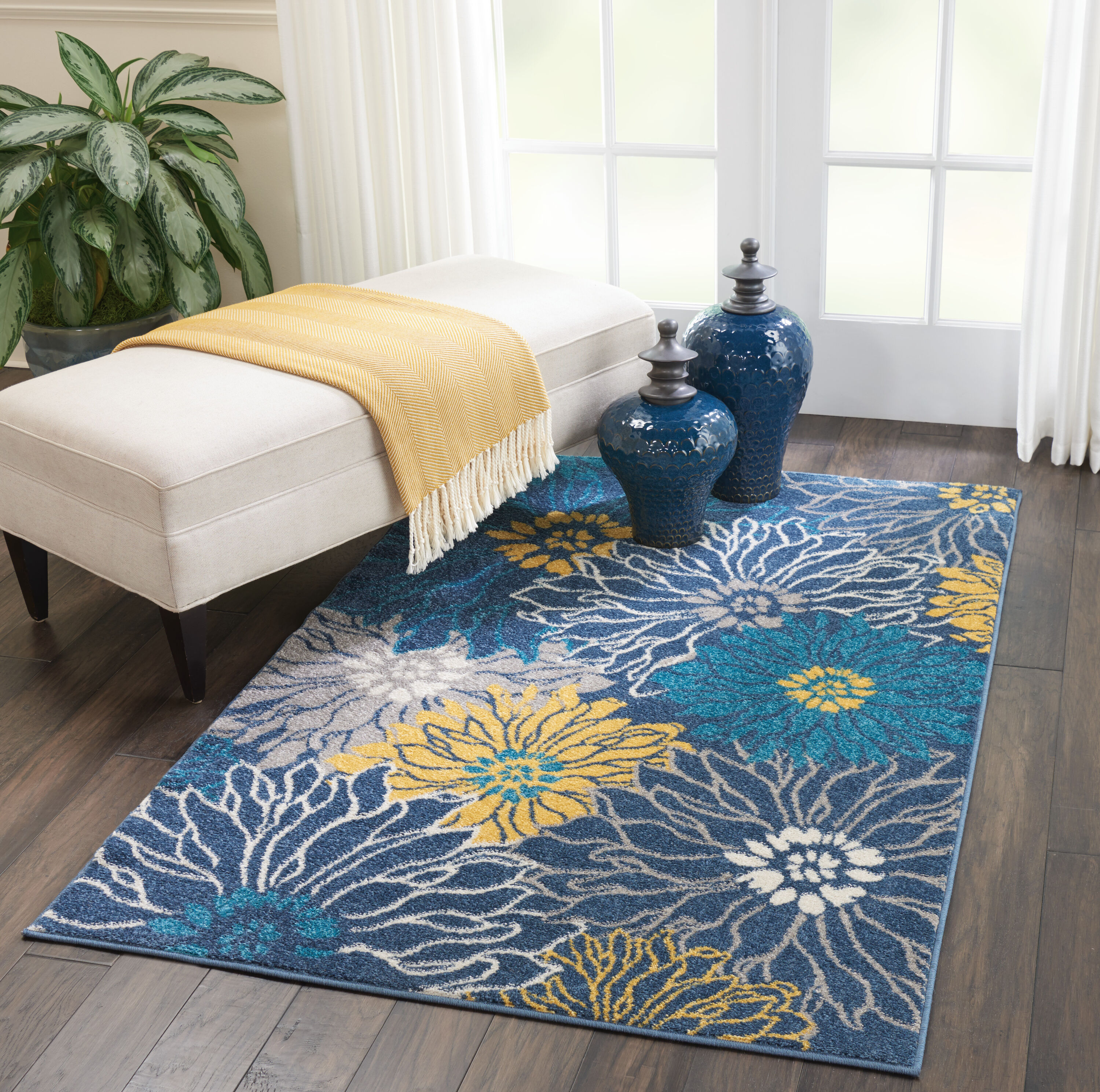 Nourison 99446403049 Passion 4 x 6 (ft) Loomed Polypropylene Blue Rectangular Indoor Abstract Area rug