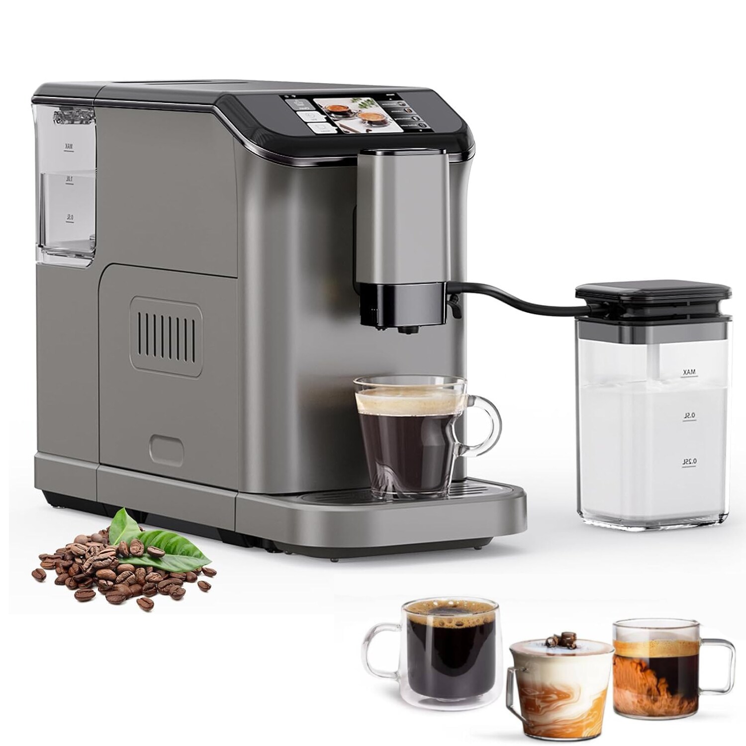 Der Rose LMXPHO-10E9-0903HM9F 20 Bar Coffee Machine with Automatic Milk Frother for Home Barista Gray