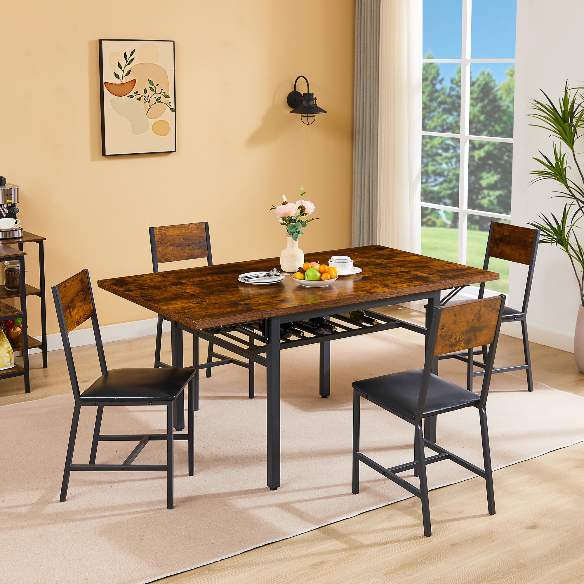 Sumyeg Folding Dining Table Rustic Brown Contemporary/Modern Extending ...