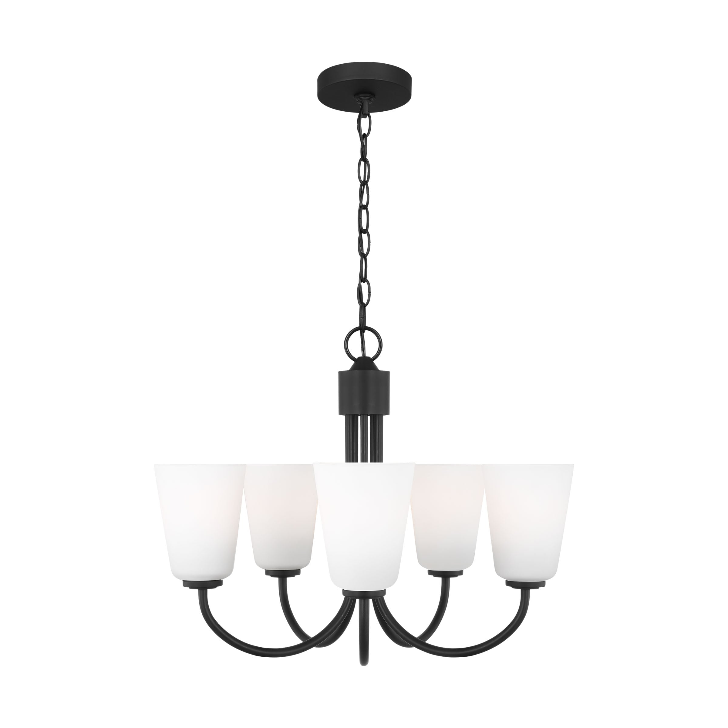 Generation Lighting GLC1115MBK Miles 5 -Light Polished Black Transitional For Use in Bathrooms, Bedrooms, Dining Rooms, Foyers, Kitchens, Living Rooms Chandelier